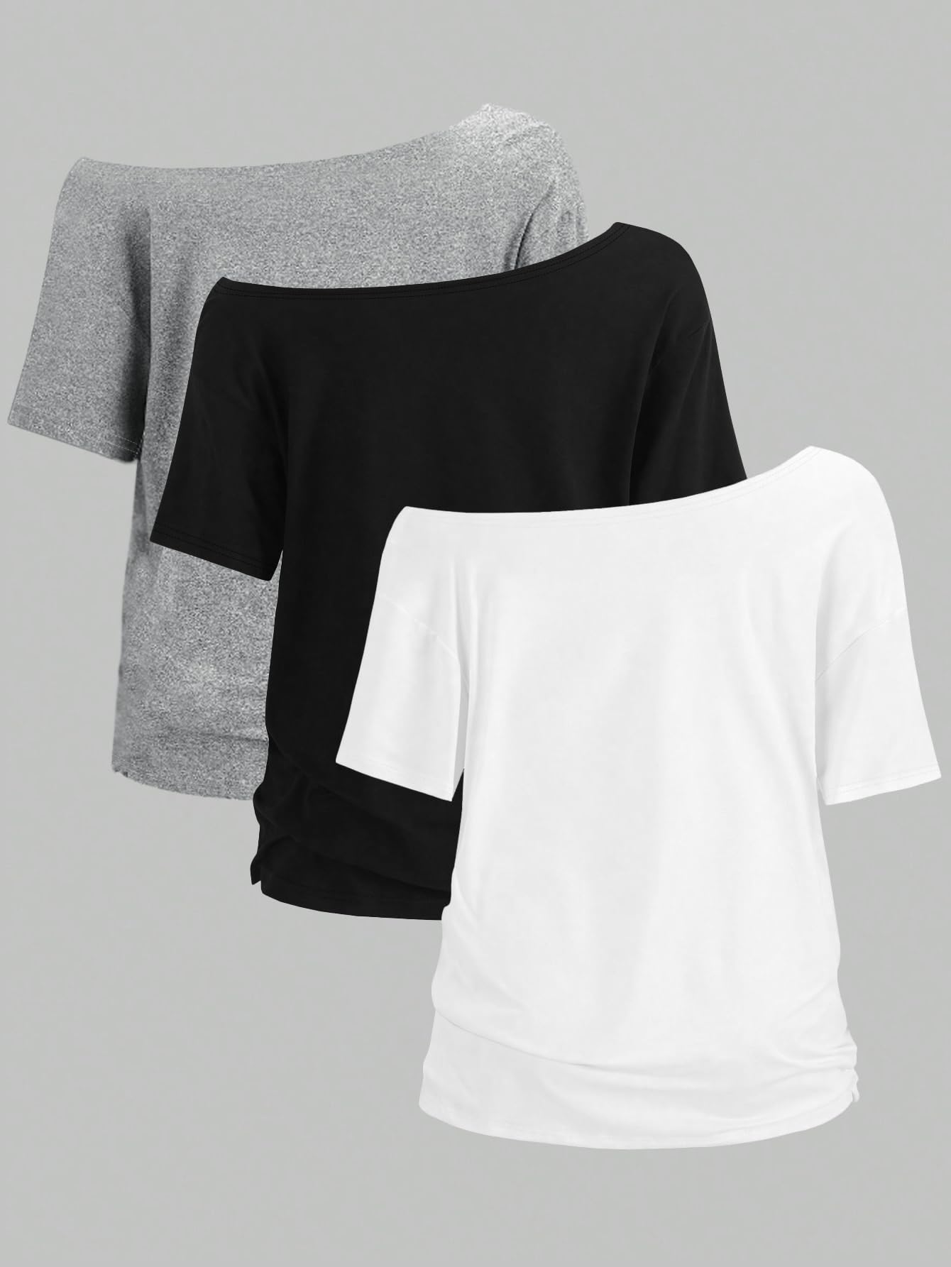 Paquete de 3 camisetas para mujer, con hombros descubiertos, holgadas, holgadas, de manga corta, casuales, de verano, atlético, para entrenamiento — view 4