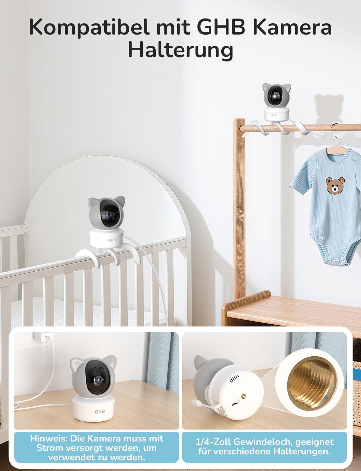 GHB Babyphone mit Kamera App WiFi IPS 5 Zoll 2K WLAN Babyphone PTZ 350°/65° Bewegungs-/Geräusch-/Weinerkennung Nachtsicht VOX 4 Zoom