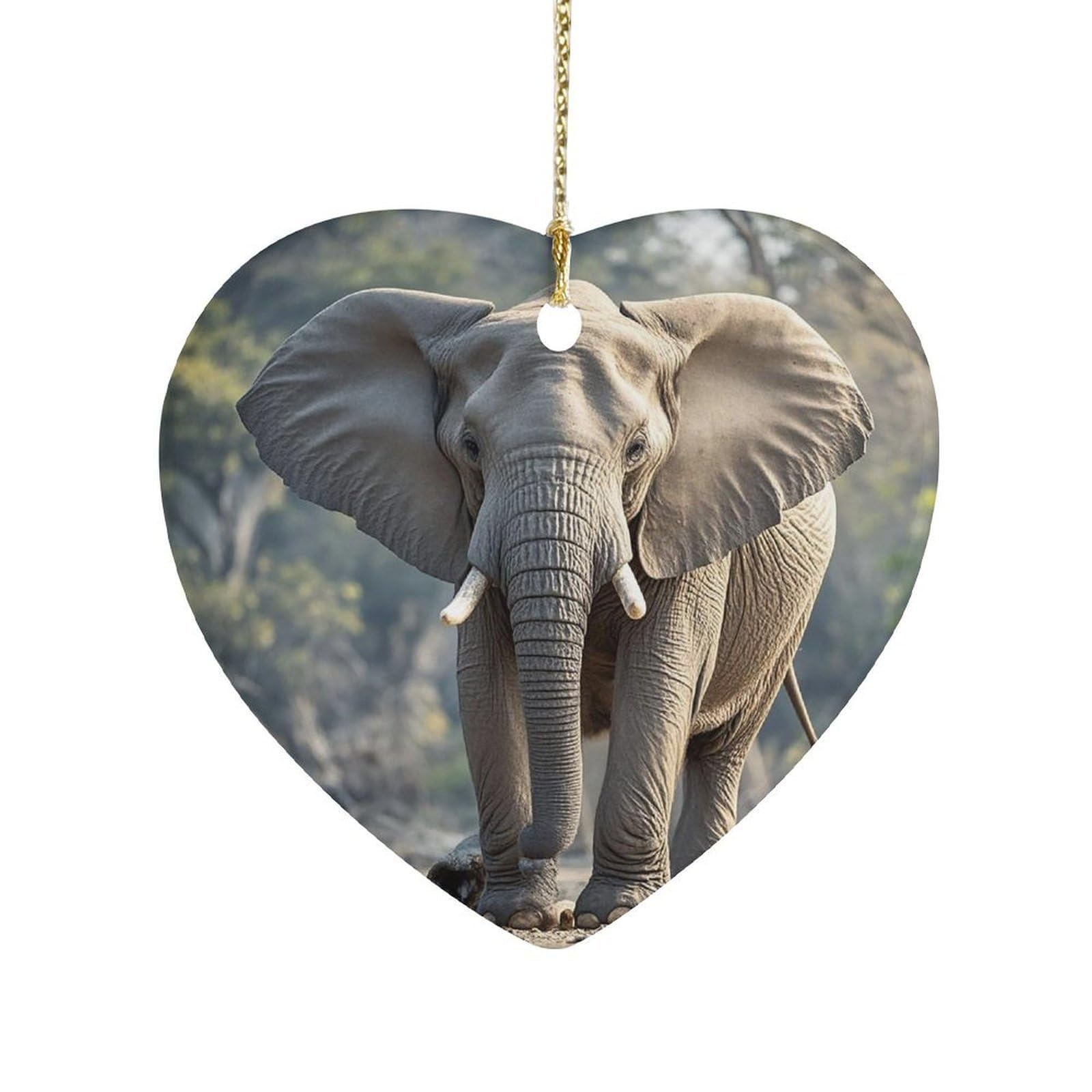 Elephant Heart Ornament Precious Heart-Shaped Pendant Idea Ceramic Ornaments with Gold String Personalized Heart Shaped Decoration for Outdoor Party Love