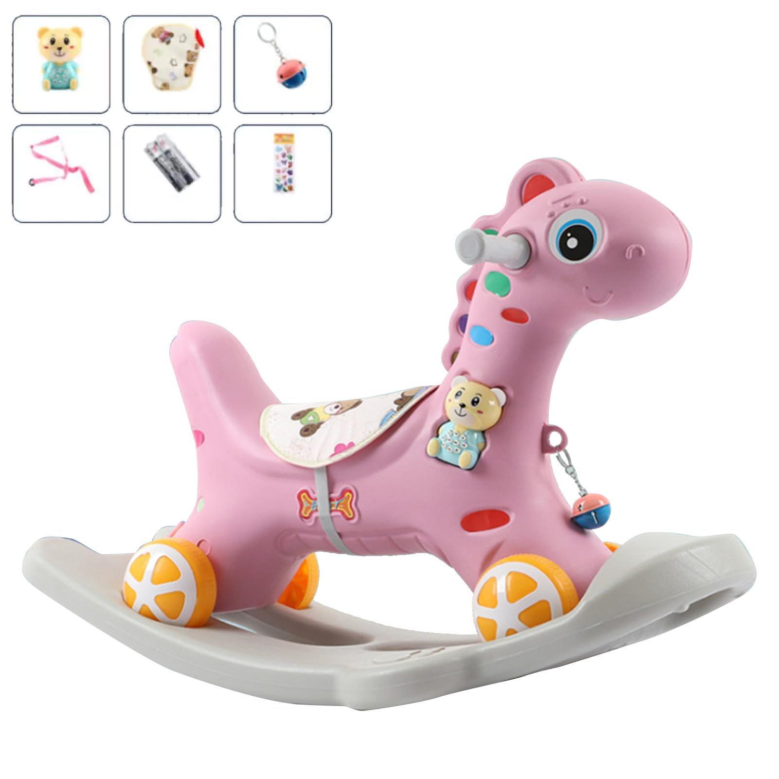 Caballo Balancín para Niños Mayores de 3 Años Lindo Paseo en Caballo Balancín con Respaldo Desmontable para Jugar en Interiores Diseño Seguro y Resistente (Rosa)