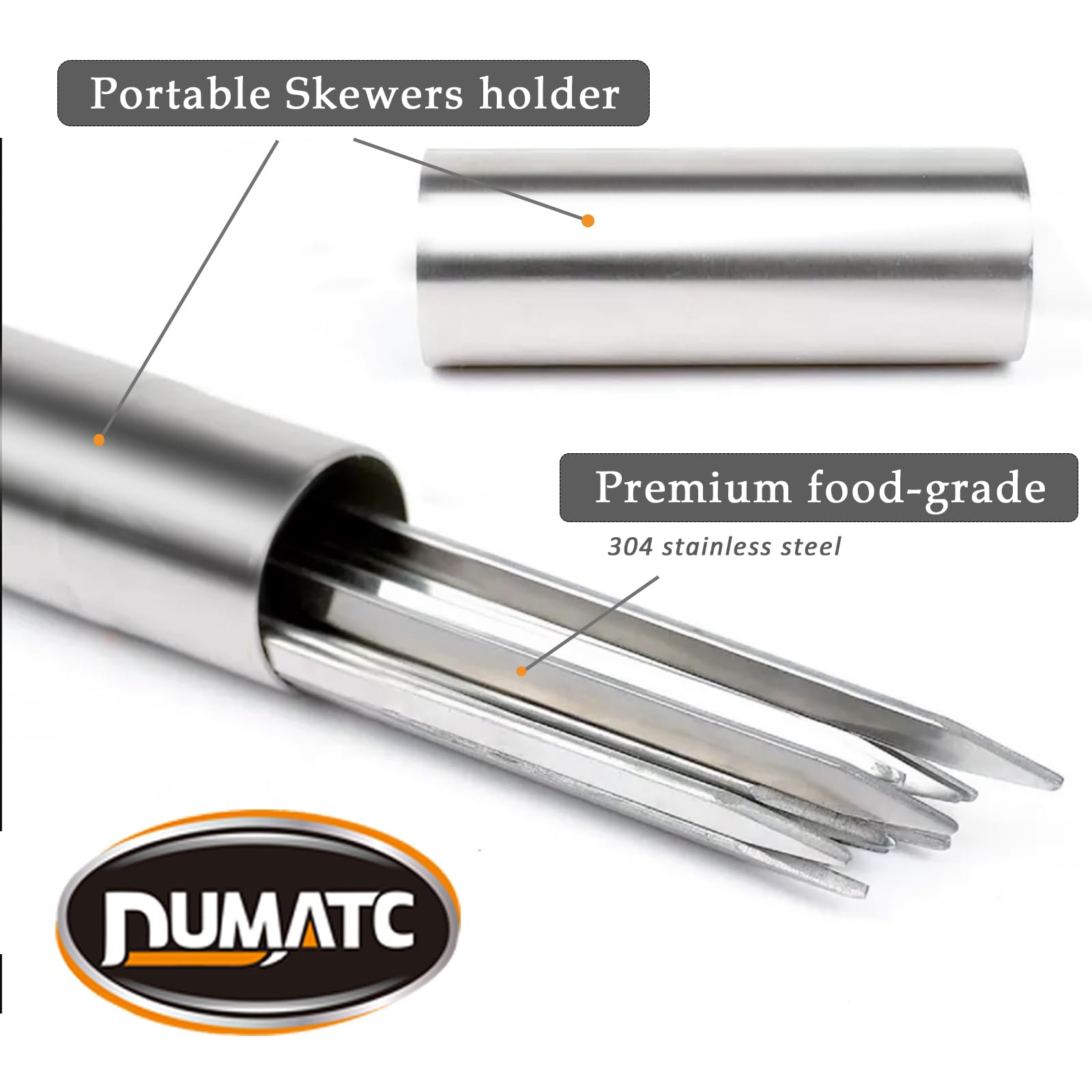 Pinchos para barbacoa de acero inoxidable 304, paquete de 30, varillas planas reutilizables de 13.2 pulgadas con tubo de almacenamiento de metal para parrilla, kebab, barbacoa, cocina al aire libre,