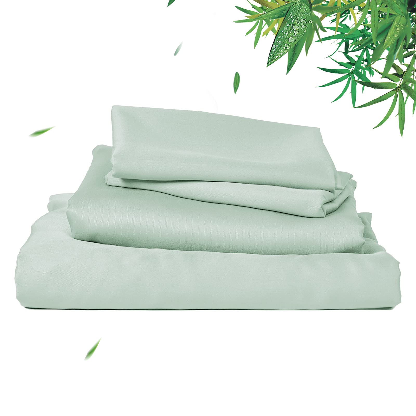 David's Home 100% Rayon Derived from Bamboo Cooling Sheets Set,Luxury Silky Soft Breathable for Hot Sleeper, 16" Deep Pocket Sheets with Pillowcase for Spring Summer,King,Sage Green