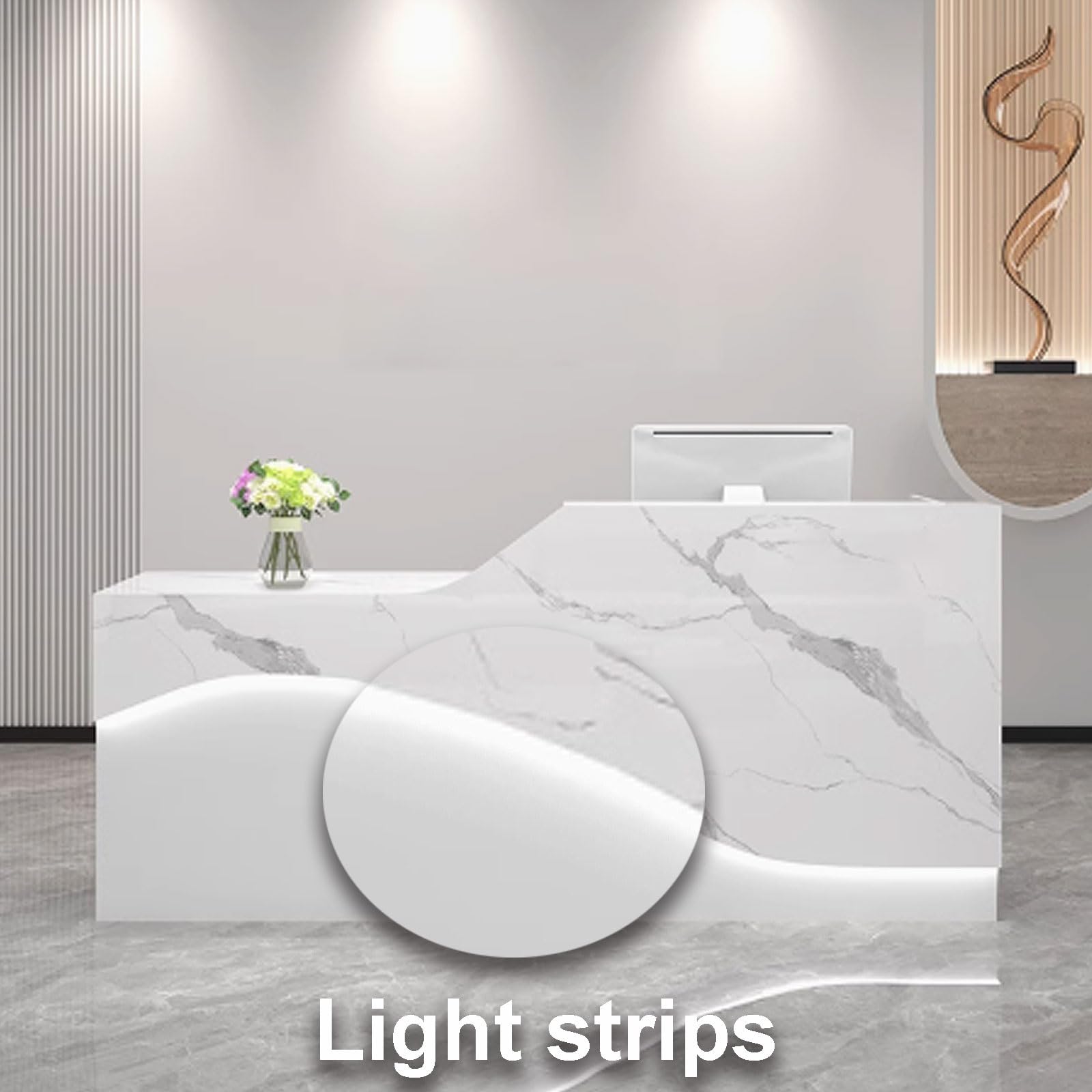 Empfangstresen für Praxis, Reception Desk Salon, Empfangstheke Tresen Rezeption, Rezeptionstheke Holzwerkstoff Einfach zu Montieren(White with Gold,1.4m)