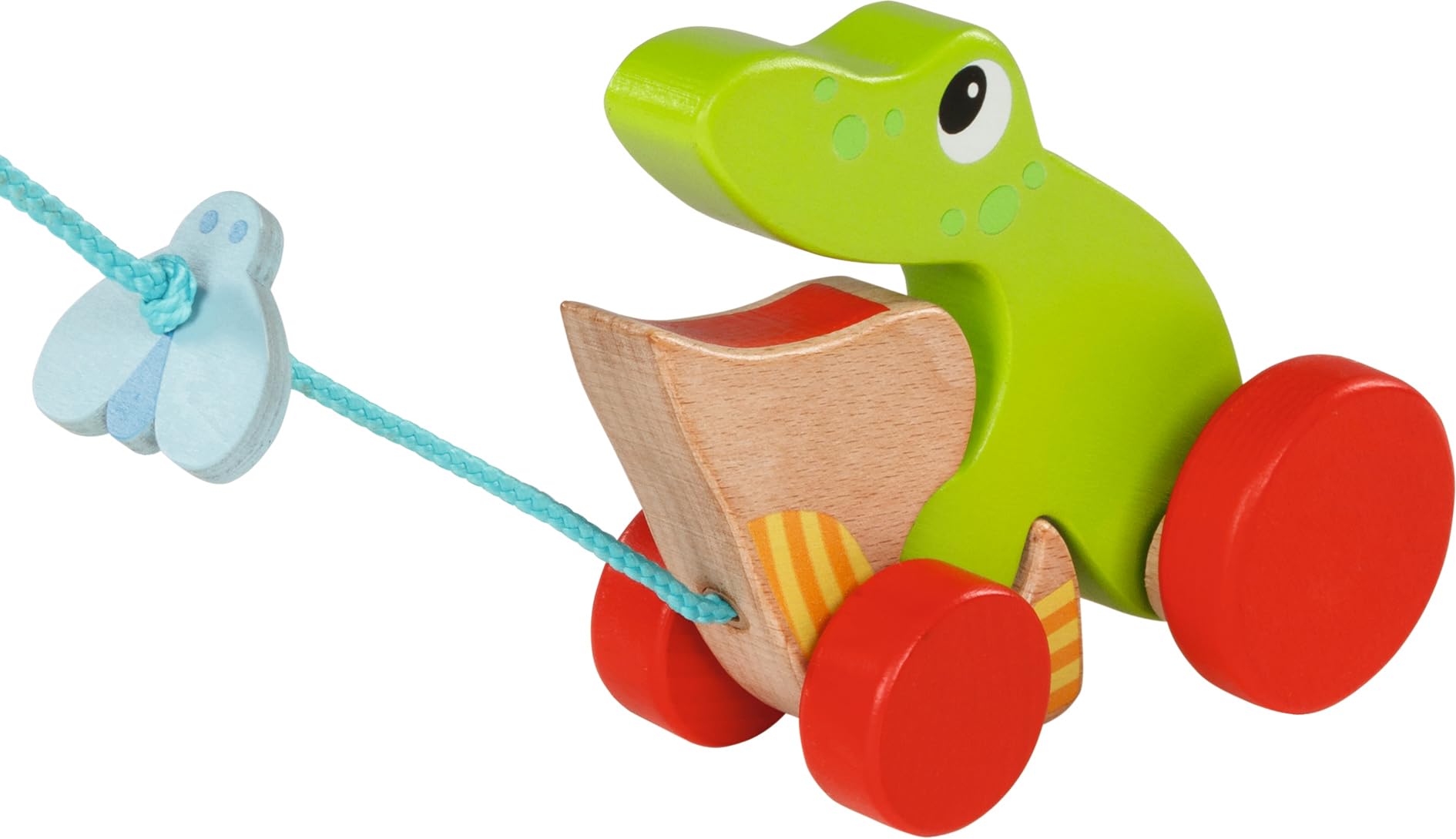 goki 54894 Ziehtier Frosch aus Holz, Nachzieh-Spielzeug mit Tiermotiv, Lernspielzeug inklusive Schnur, Babyspielzeug fördert Koordination und Motorik der Kleinkinder, 12cm x 7cm x 12cm, ab 1 Jahr