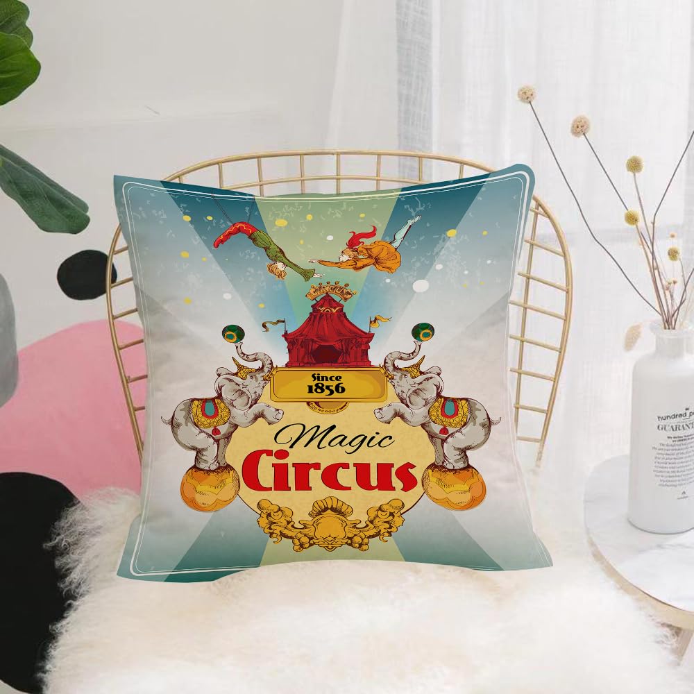 HYMSXW Cushion Cover,Throw Pillow Case Home Decorative for Living Room Bedroom Sofa Chair 20X20 Inch,Circus,Magic Circus Tent Show Announcement Vintage Style Aerialist Acrobat,Sky,Pillowcase 50X50cm