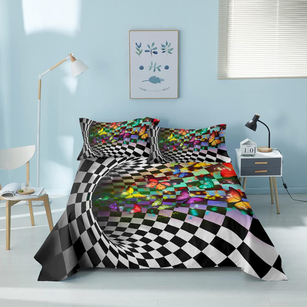 Drap de lit géométrique 3D au fini raffiné et taie d'oreiller grand confort