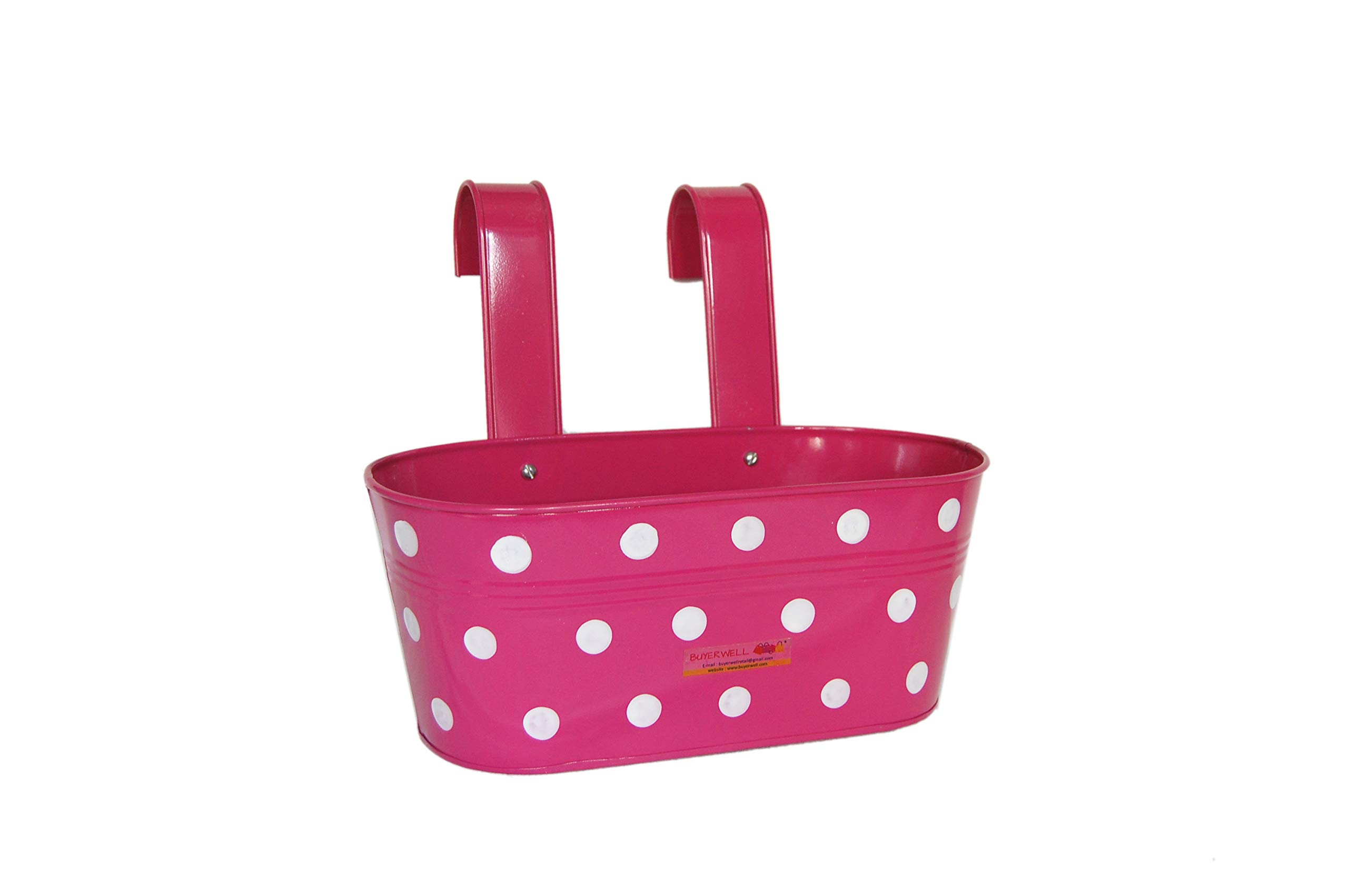 Fioriera ovale per ringhiere con pois (lunghezza 30,5 cm x larghezza 15,5 cm x altezza 15,5 cm) (confezione da 4, rosa)