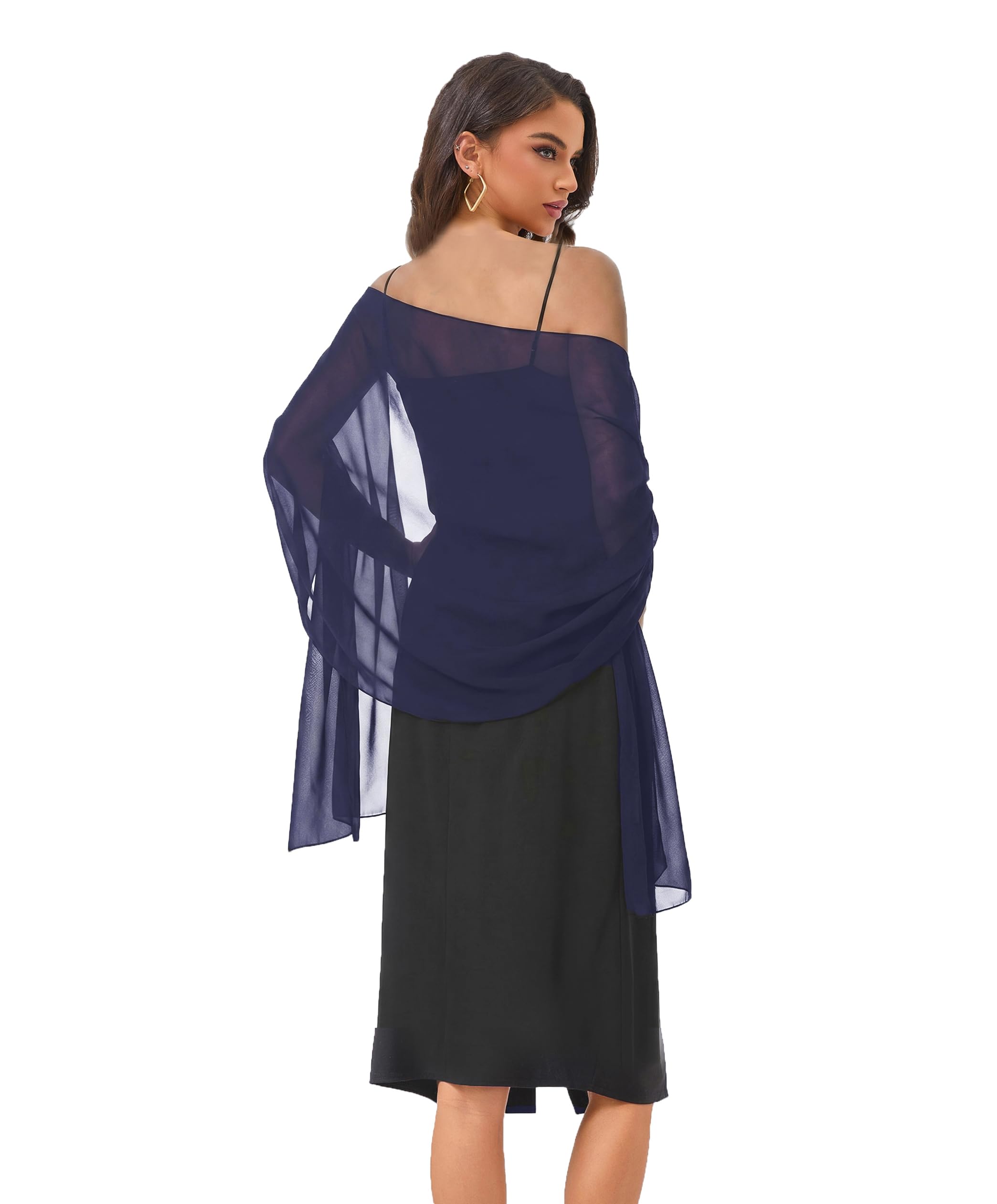 Baoqiya Chiffon Shawls Scarves Wraps for Bridal Wedding Party Evening Dress and Special Occasion Dresses, Navy, Medium