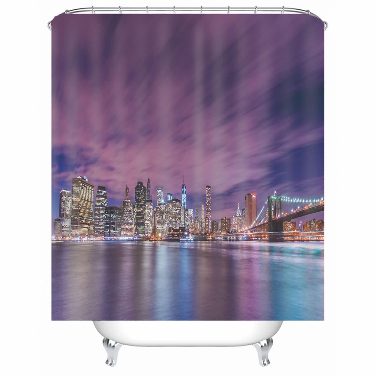 Rideau de douche textile fuchsia imperméable avec anneaux pour salle de bain moderne