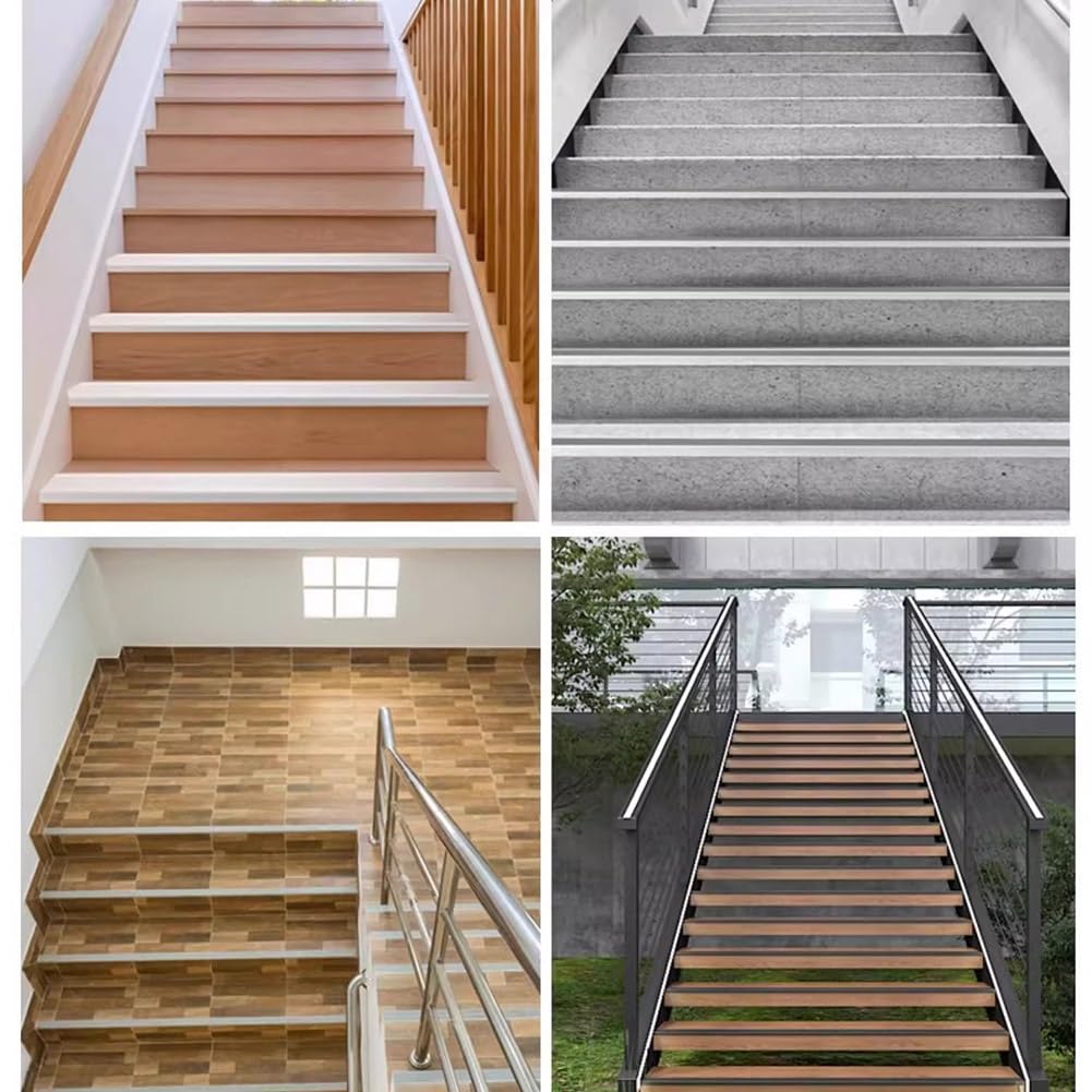 Perfil de aluminio antideslizante en forma de L para escaleras. Protector de banda de rodadura de metal para escaleras seguras, acabado gris y elegante, perfecto para uso doméstico y comercial