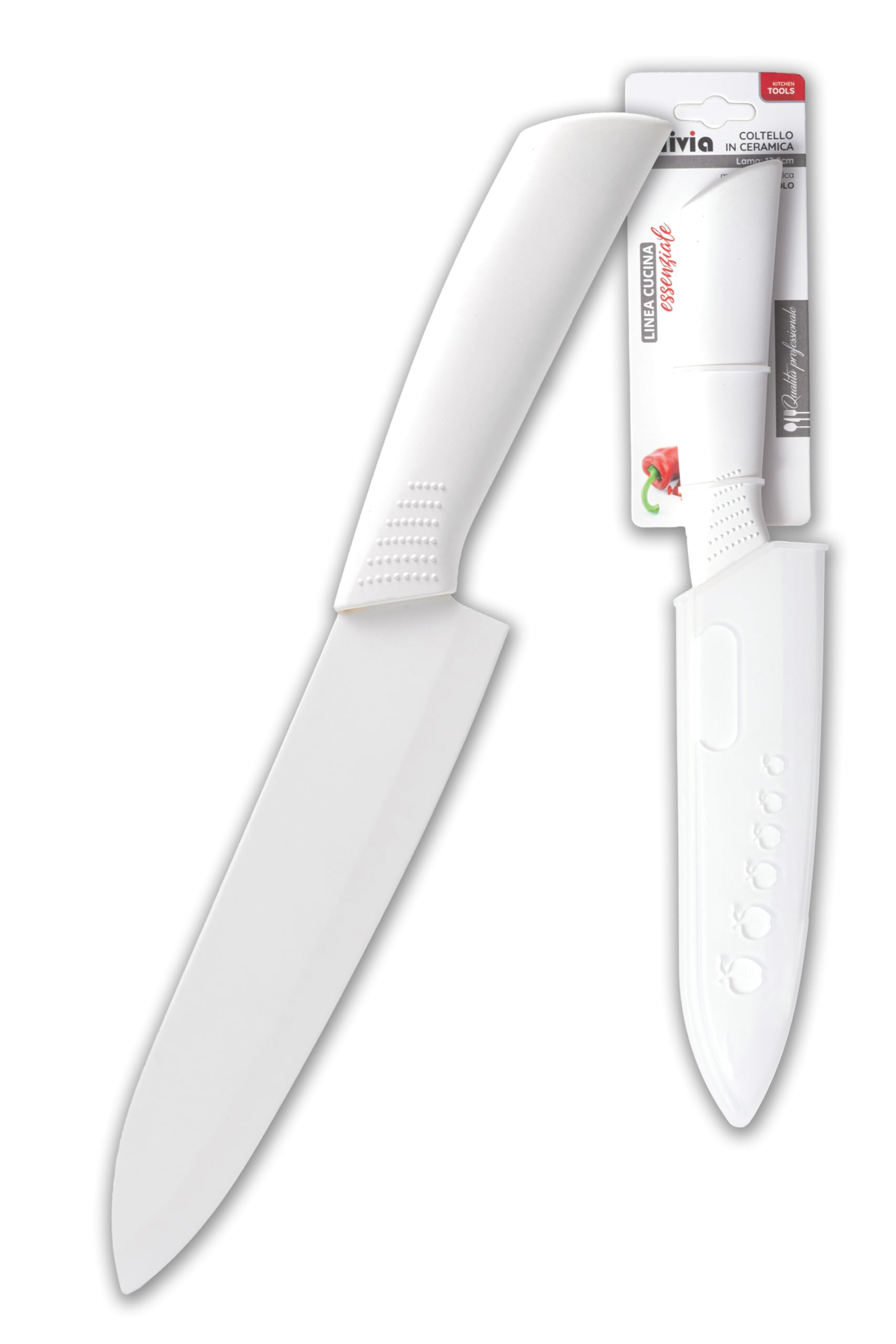 IPEA Coltello in Ceramica Grande per Frutta, Verdura, Carne - Lama 17,8 cm - Coltello Chef da Cucina Multiuso con Lama Affilata per Tagliare e Spelare Cibo e Ortaggi - Coprilama e Manico Antiscivolo