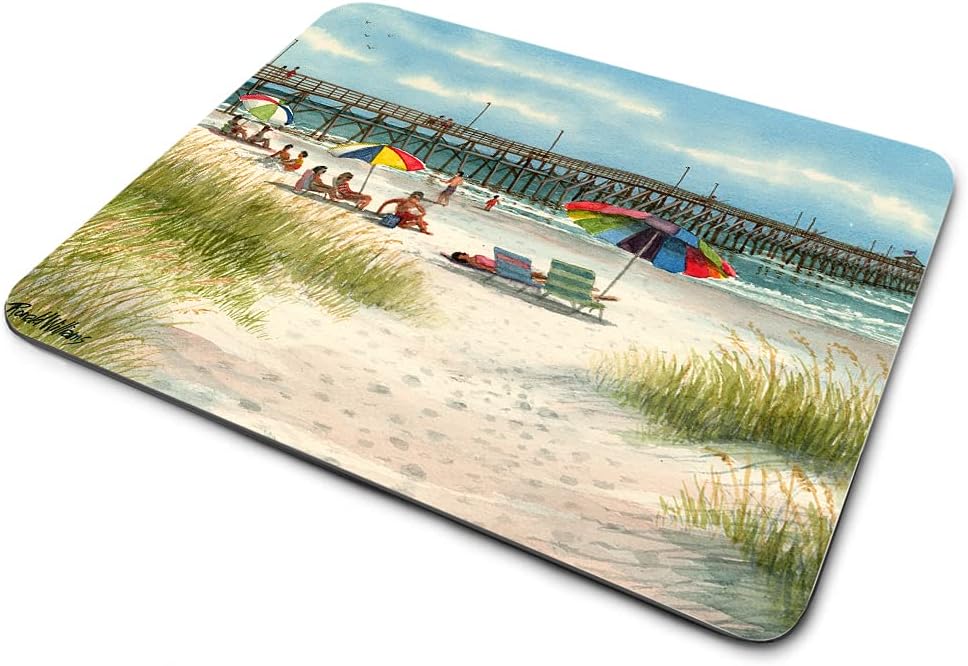 Fishing Pier Painting Hand Painted Reproduction Ronald Williams Thin Rubber Backed Square Mouse Pads for Gaming Computer Laptops Notebooks Desks