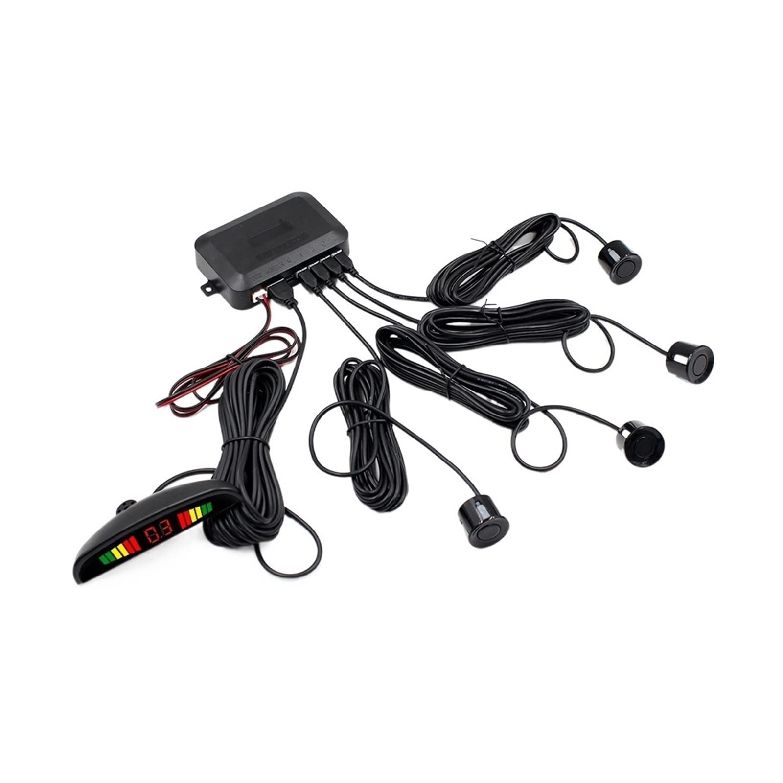 Coche Auto Led Sensor De Estacionamiento Pantalla 4 Sensores Asistencia De Respaldo Inverso Detector De Radar Sistema De Monitor De Luz(Black)