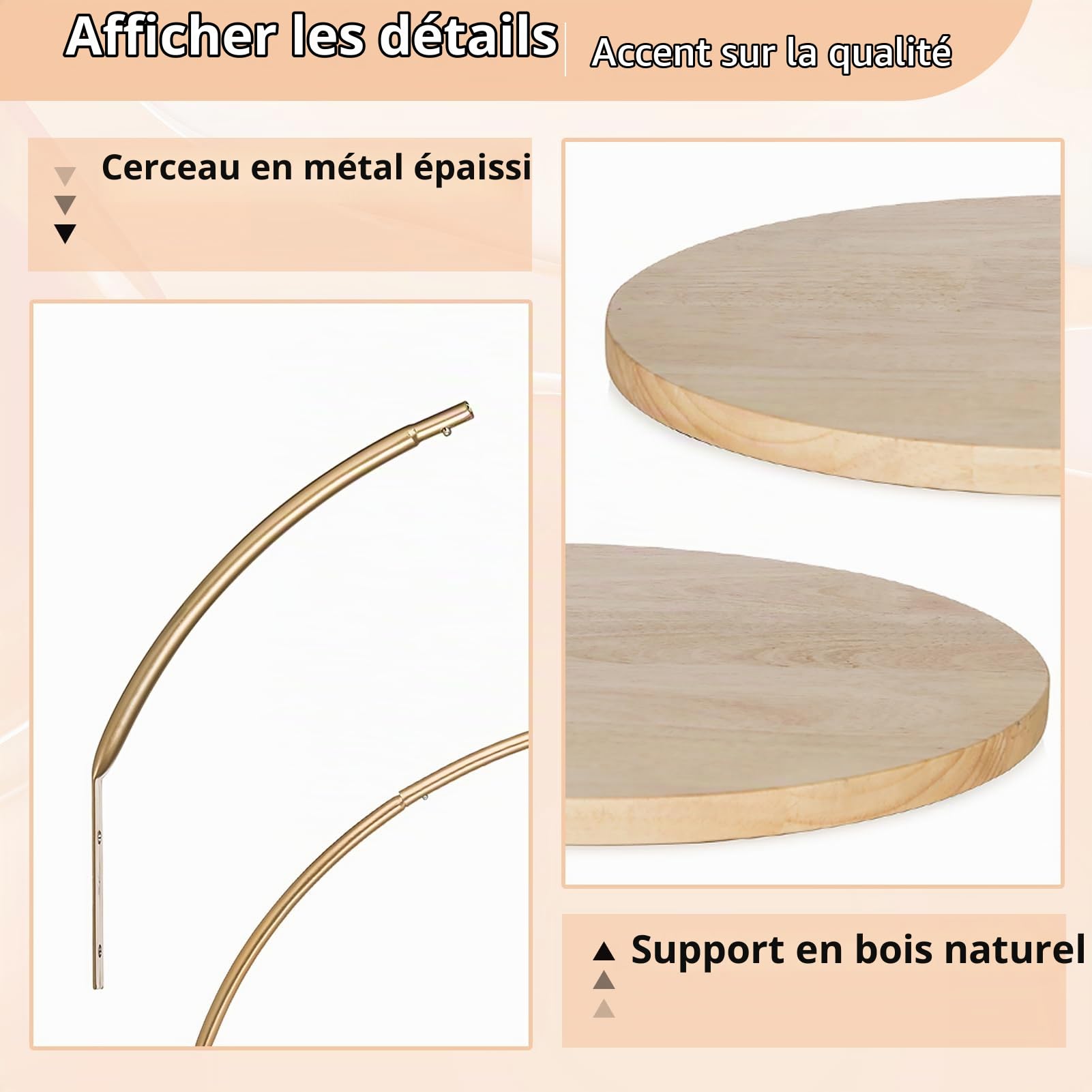 NUPTIO Support Gateau Presentoir avec Piedestal Rond Bois, 36cm | avec Metal Ring, pour Mariage Anniversaire, Fête, Douche de Bébé, Noël