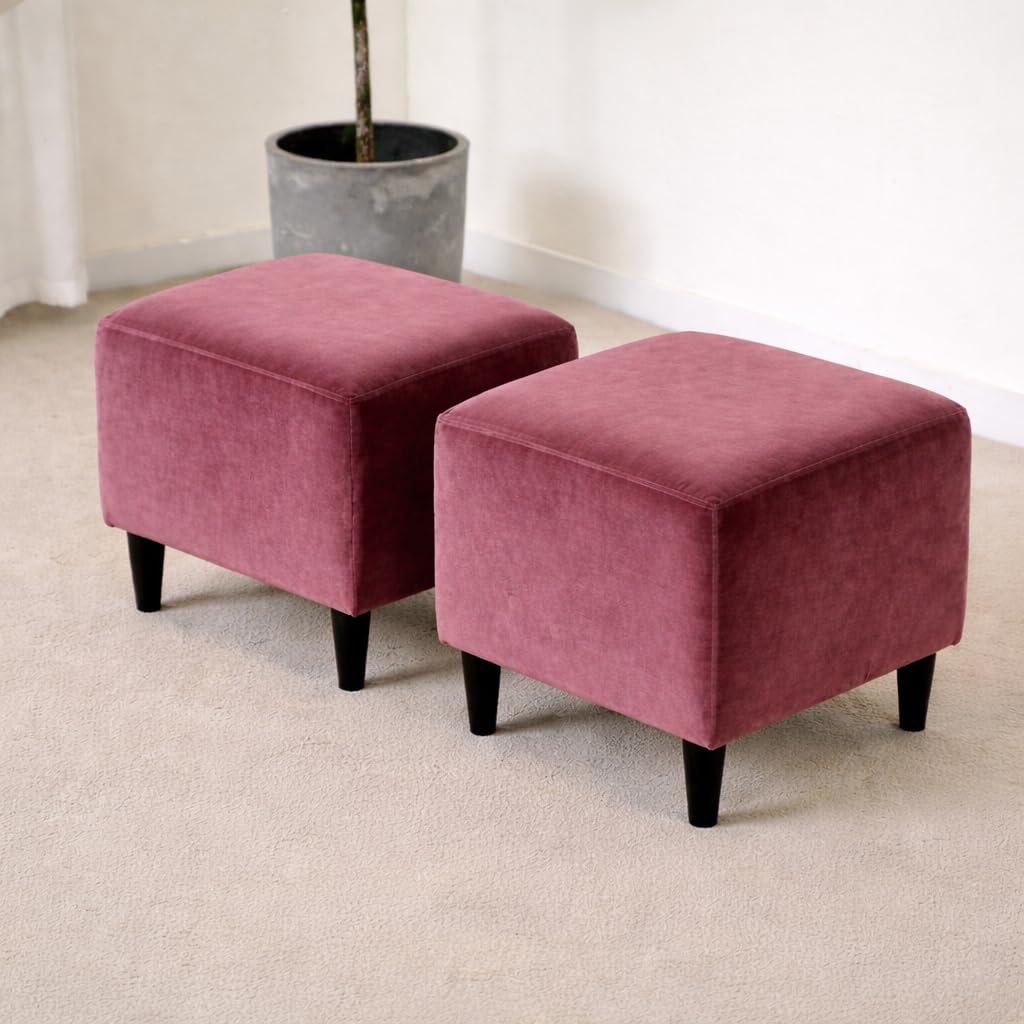 Gifts Island Pack of 2 Onion Velvet Square Ottoman Cover Stretchable Elastic Washable Ottoman Protector for Stool, Pouffe, Footrest | Furniture Cover for Living Room Decor (Onion Velvet)-image-25