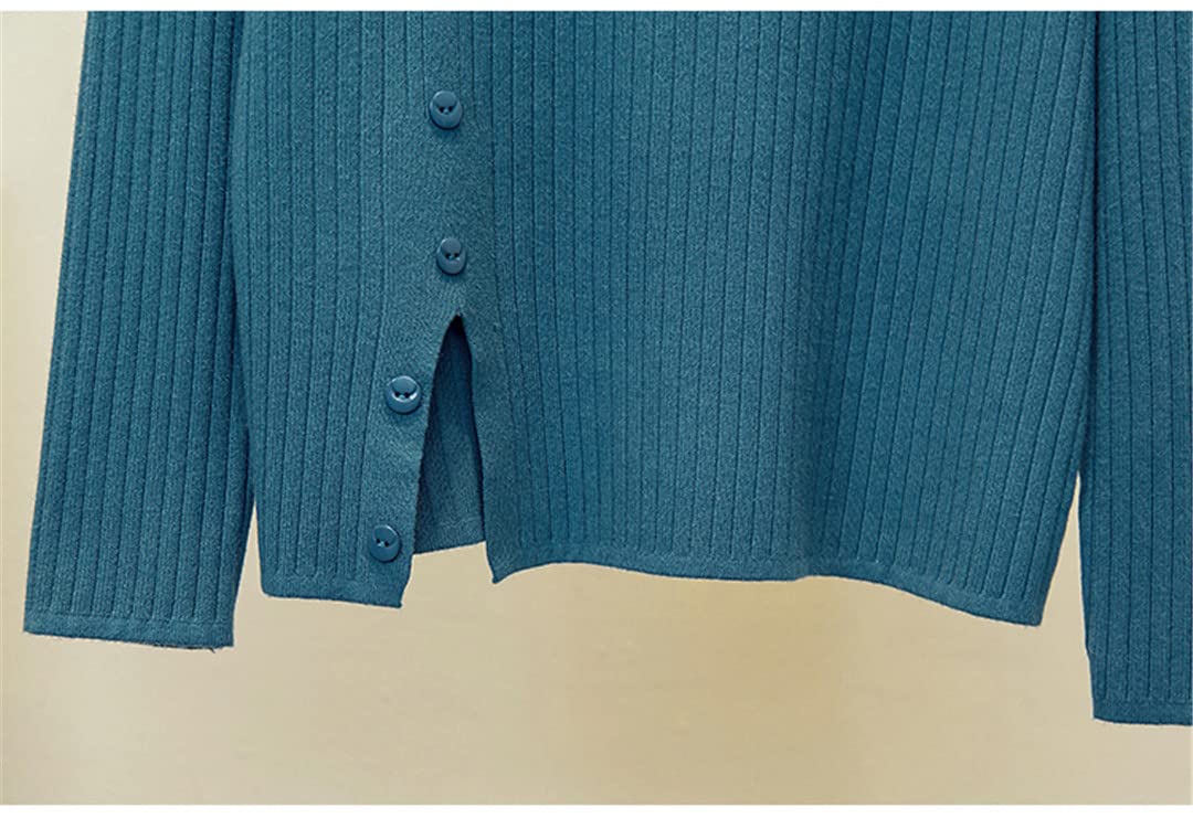 Pull en tricot pour femme - Pull à boutons - Printemps et automne - Chaud - Col roulé - Pull décontracté, Noir , M
