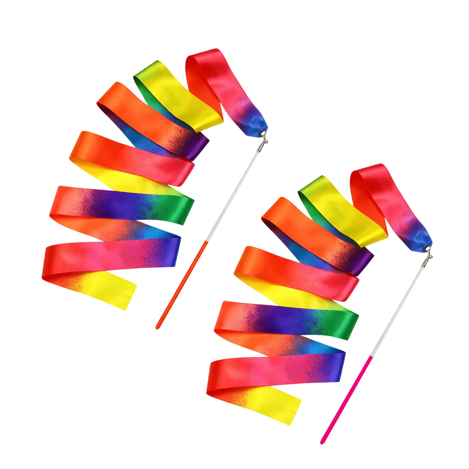 Ruban Gymnastique Rythmique 2M Nylon Durable avec Bâton 29cm, Set de 2 Pièces Multicolores