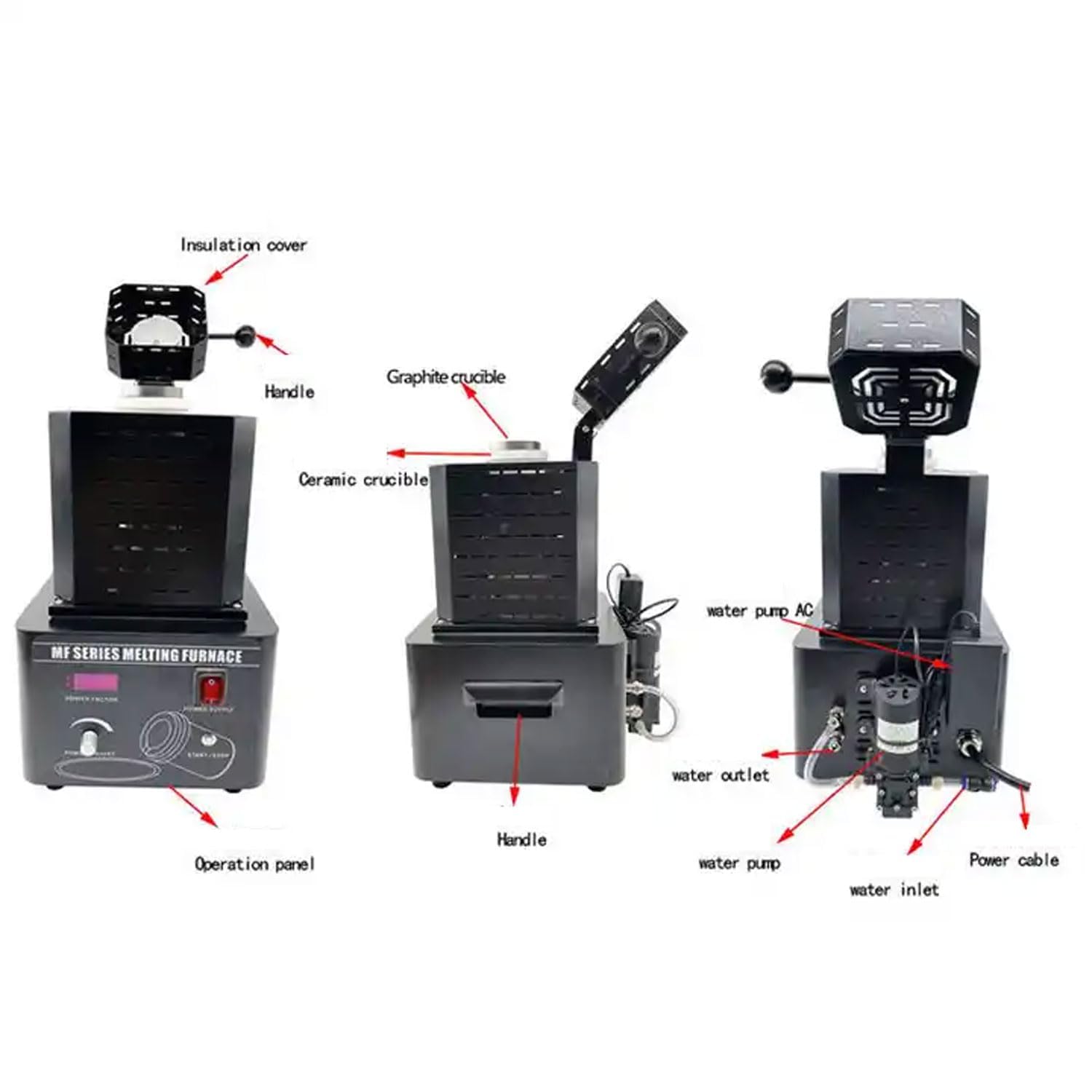 Horno De Fusión De Oro Eléctrico, Horno De Fundición De 5000 W, Máquina De Horno De Fusión Digital De 1600 ℃ /2912 ℉, Kit De Fundición De Metal Con Crisol De Grafito, Tiempo De Fundición 3-5 Minutos