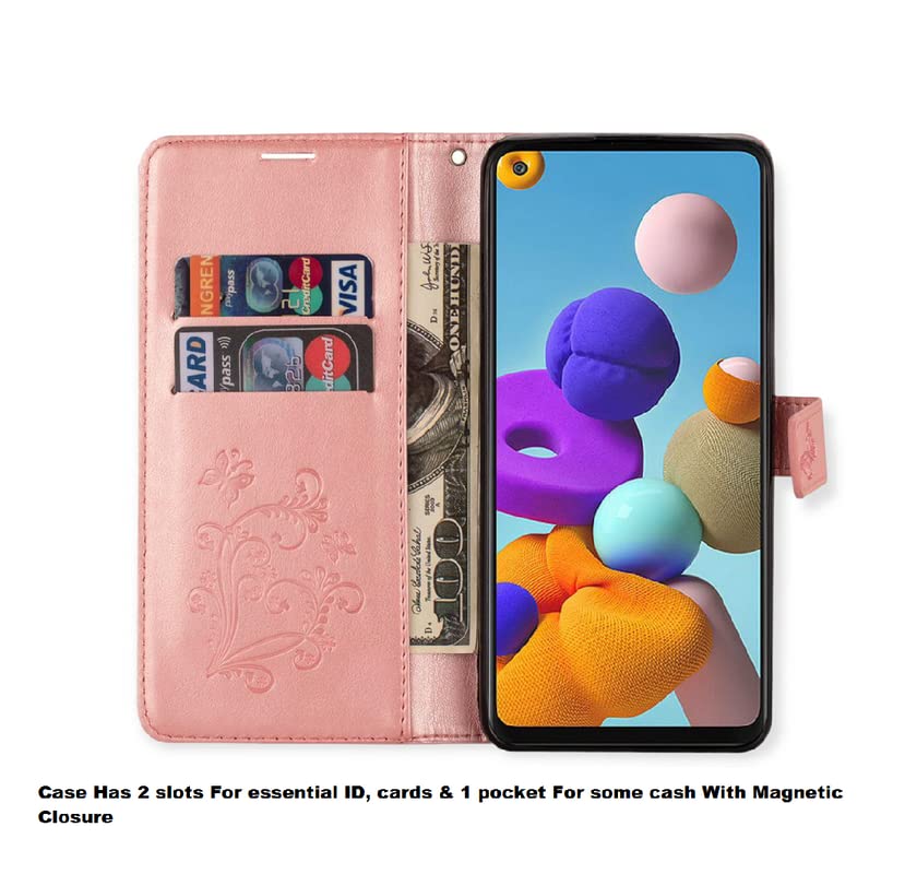 Image of TROUNCE Butterfly Embossing Shock Proof Flip Cover with Card Cash Holder Wallet Case & Magnetic Lock|Mobile Cover|Back Cover- Pink for Samsung Galaxy A54 5G