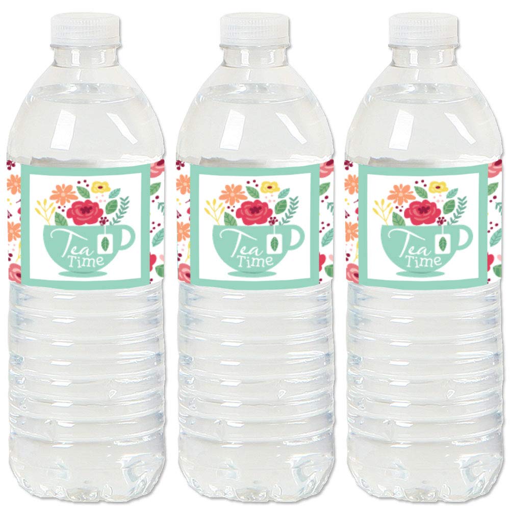 Floral Letââ‚¬â„¢s Par-Tea - Garden Tea Party Water Bottle Sticker Labels - Set of 20