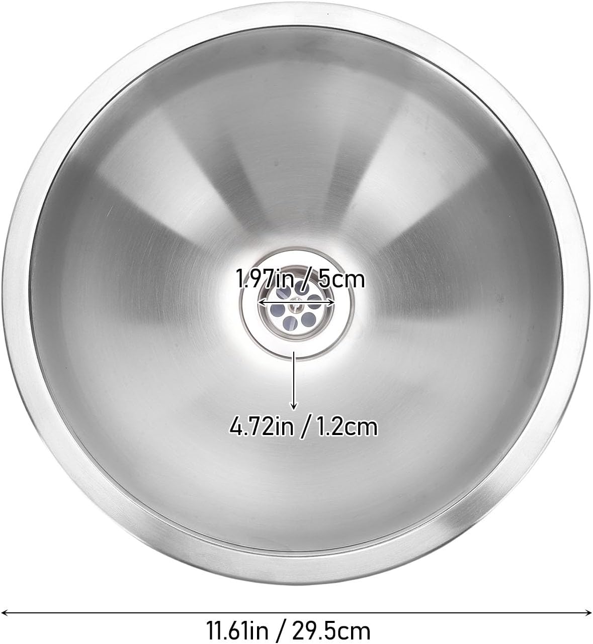 Luqeeg 11.61in RV Kitchen Sink, 304 Stainless Steel Round Shape Rv Laundry Utility Sink, Brushed Mirror Surface Wash Basin Kitchen Gadgets for Ships Yachts 11.61X11.61X4.72in