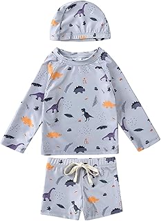 Bañador 92 de tres piezas para niños, Rashguard, traje de baño para niños, traje de baño floral para niños pequeños, bañador con gorro de natación camiseta de natación bebé 80