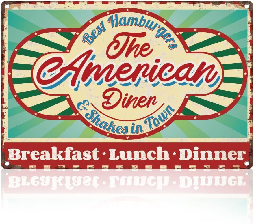 DOODLREAM Metal Sign The American Diner Retro Wall Decoration 50' Pieces 60'S Dinner Vintage Wall Art Poster Kitchen Home Restaurant Man Cave Cafe Clubs Decor Gift