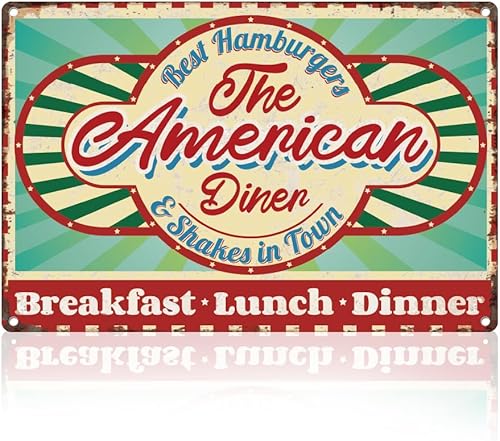 The American Diner - Letrero de metal retro para decoración de pared, 8 x 12 pulgadas, 50, 60, cena de los años 60, póster de arte de pared vintage