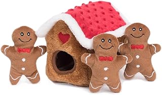 ZippyPaws Burrow Christmas Dog Toy - Plush Squeaky Holiday Dog Gifts for Small & Medium Puppy Dogs, Interactive Hide & Seek Stocking Stuffers for Pets - Gingerbread House