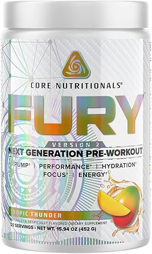 Core Nutritionals Fury V2 Polvo de pre-entrenamiento para maximizar el rendimiento en el gimnasio con cafeína Zum-XR, L-CItrulina y Alpha GPC (40