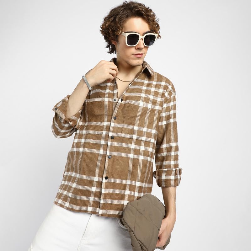 Image of CAHOOT Men's Shacket for Casual Wear | Spread Collar | Long Sleeve | Button Closure | Overshirt /Shacket Crafted with Comfort Fit for Everyday Wear