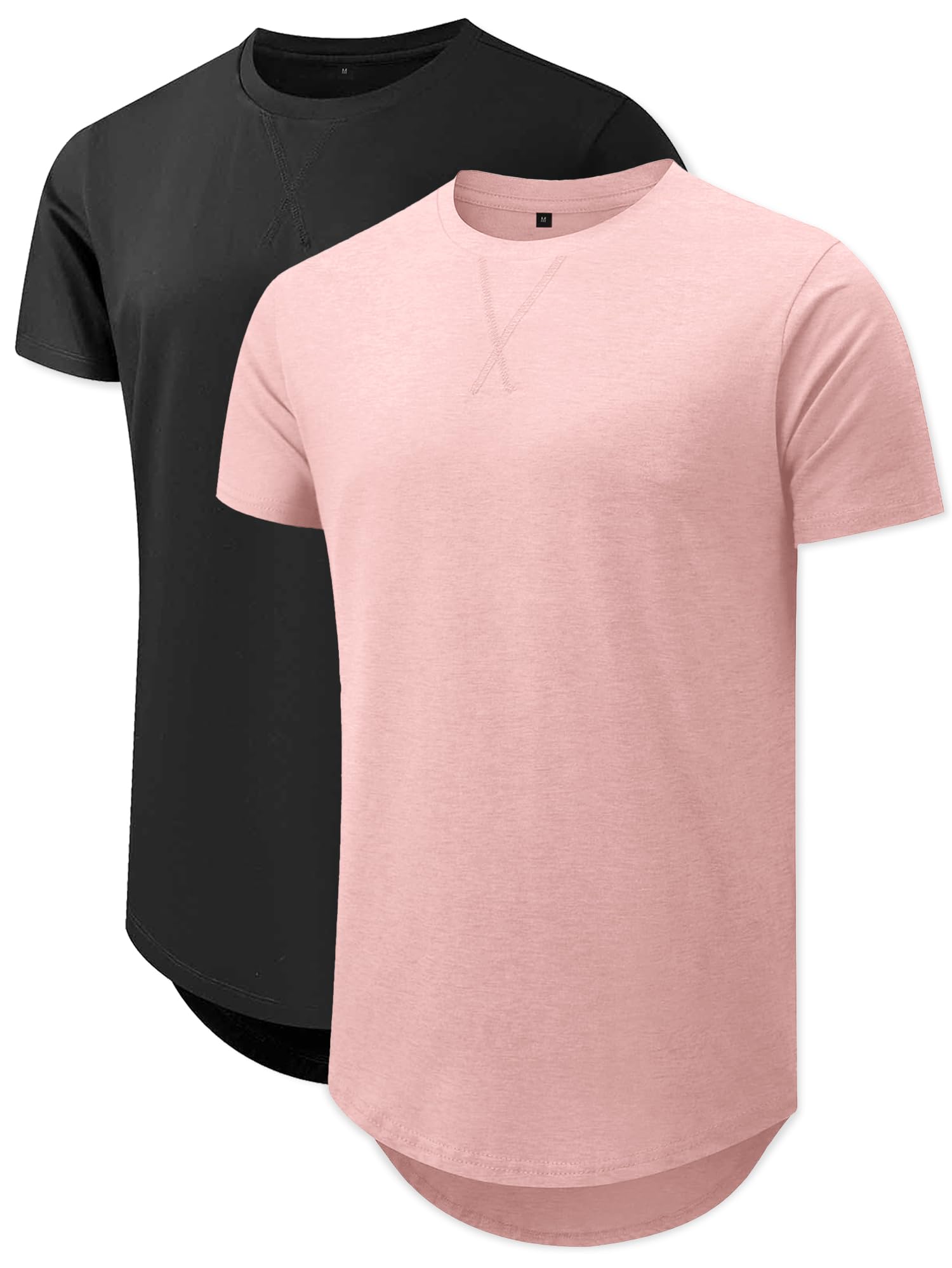 Comdecevis Mens 2 Pack Cotton Crewneck T-Shirts Hipster Hip Hop Longline Tees Shirts