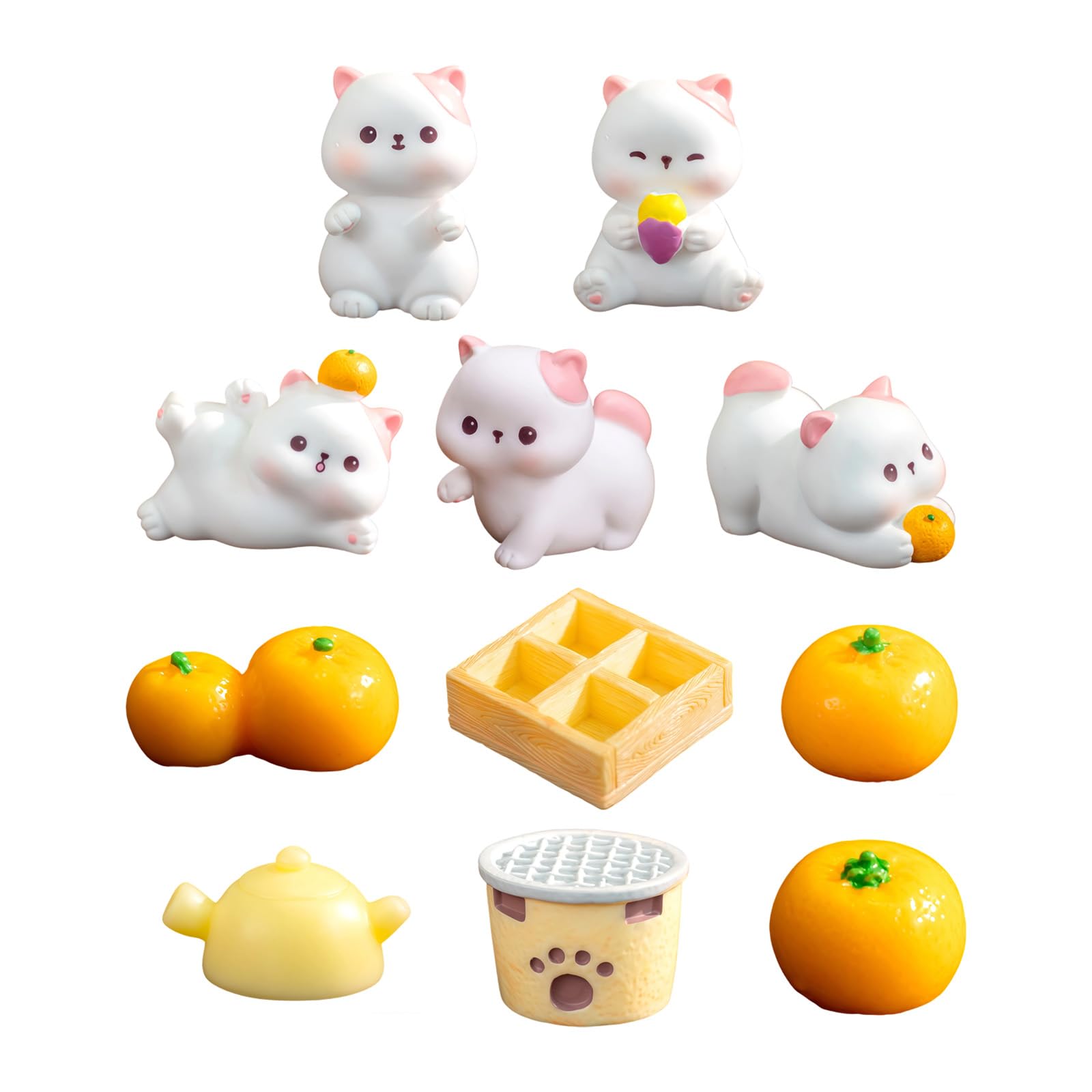 ZBIianxer 11Pcs Resin Cats with Teapot Miniature Sculpture for Landscape and Desktop Shelf Display Collectible Ornaments Tea Time Cats Decoration