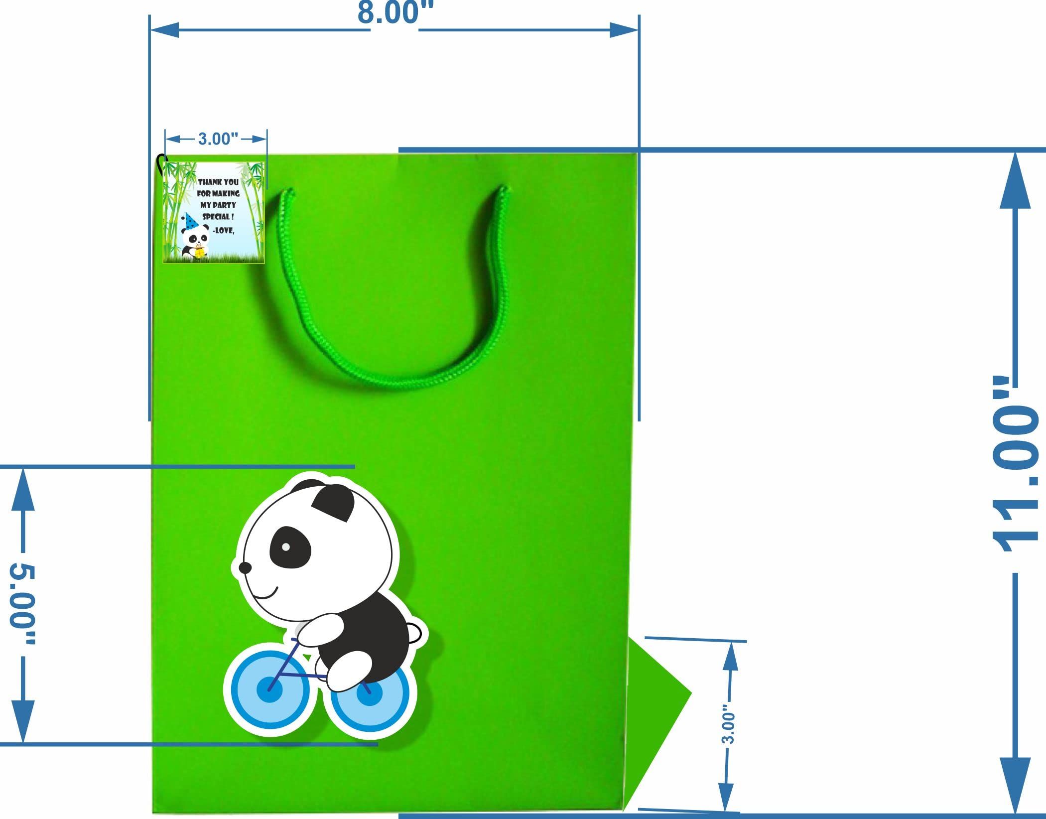 Untumble Sacchetti regalo di carta a tema panda per feste di compleanno, verdi, per bambini di dimensioni 27,9 x 22,9 cm (confezione da 10), perfetti per decorazioni di compleanno a tema panda
