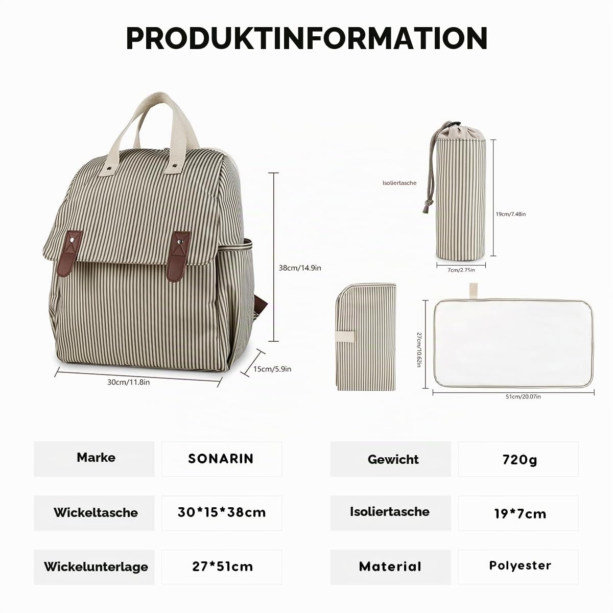SONARIN Vielseitiger Baby Wickelrucksack Wickeltasche,Multifunktionale Babytasche Mama Tasche Reise Wickeltasche Rucksack Wandelbare Umhängetasche mit Wickelunterlage & Flaschentasche