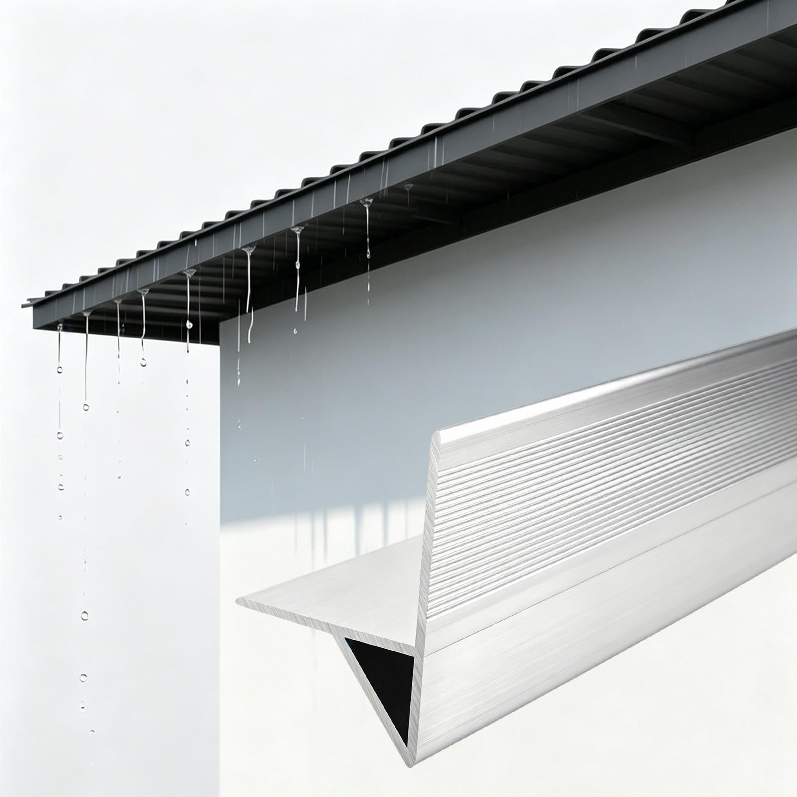 Prevents Backflow Eaves Drip Line Deflector, Hidden Rainwater Diverter for Exterior Walls, Moisture Damage Eaves Aluminum Nosing Drip Molding(Silver,6pcs)