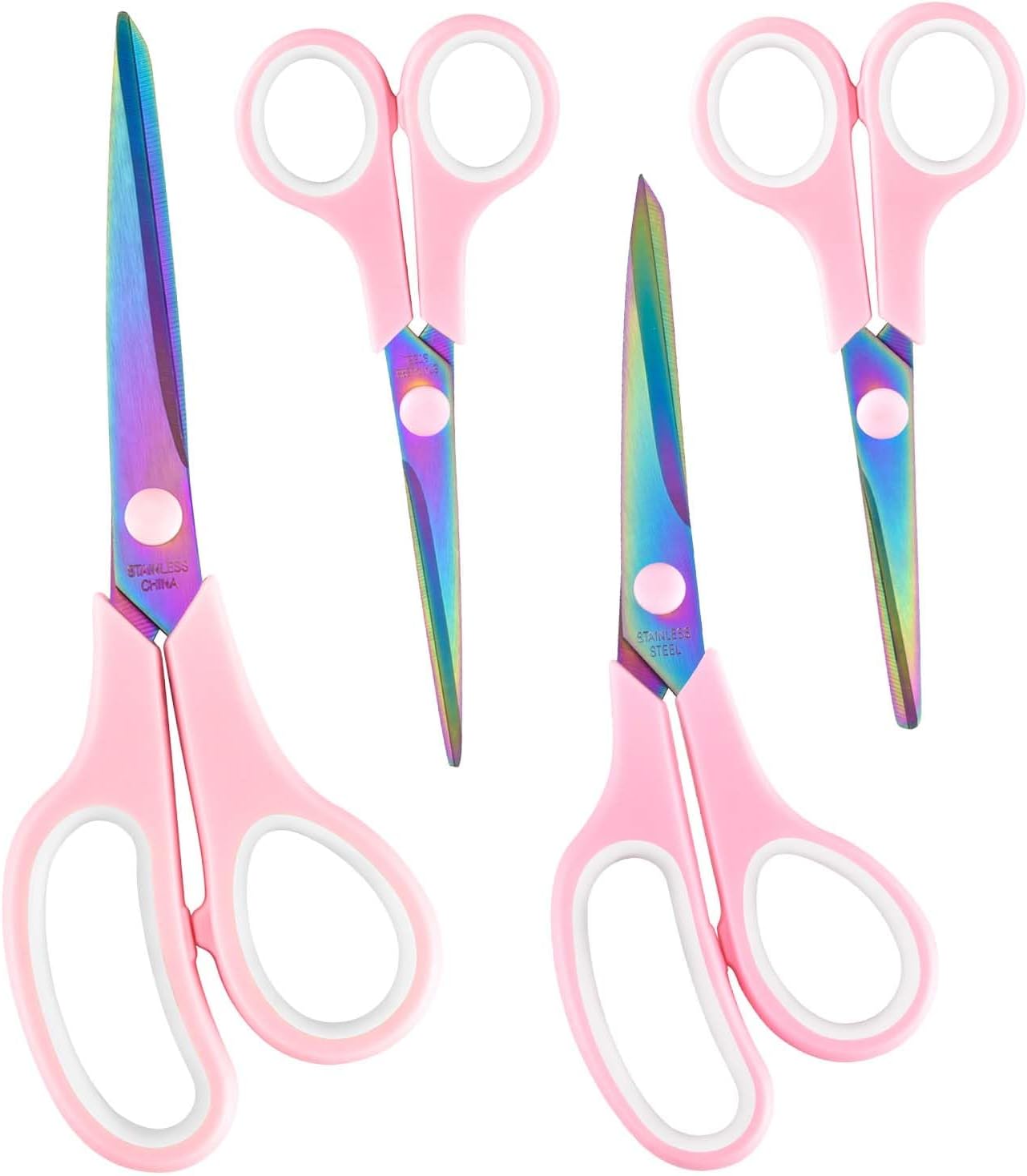Craft Scissors Set of 4, Sharp Stainless Stee Blades Titanium Coating, Scissors All Purpose for Office School Home Fabric Sewing DIY Art Crafting Cutting, 9.5''/8.5''/6''/5.5'', Pink