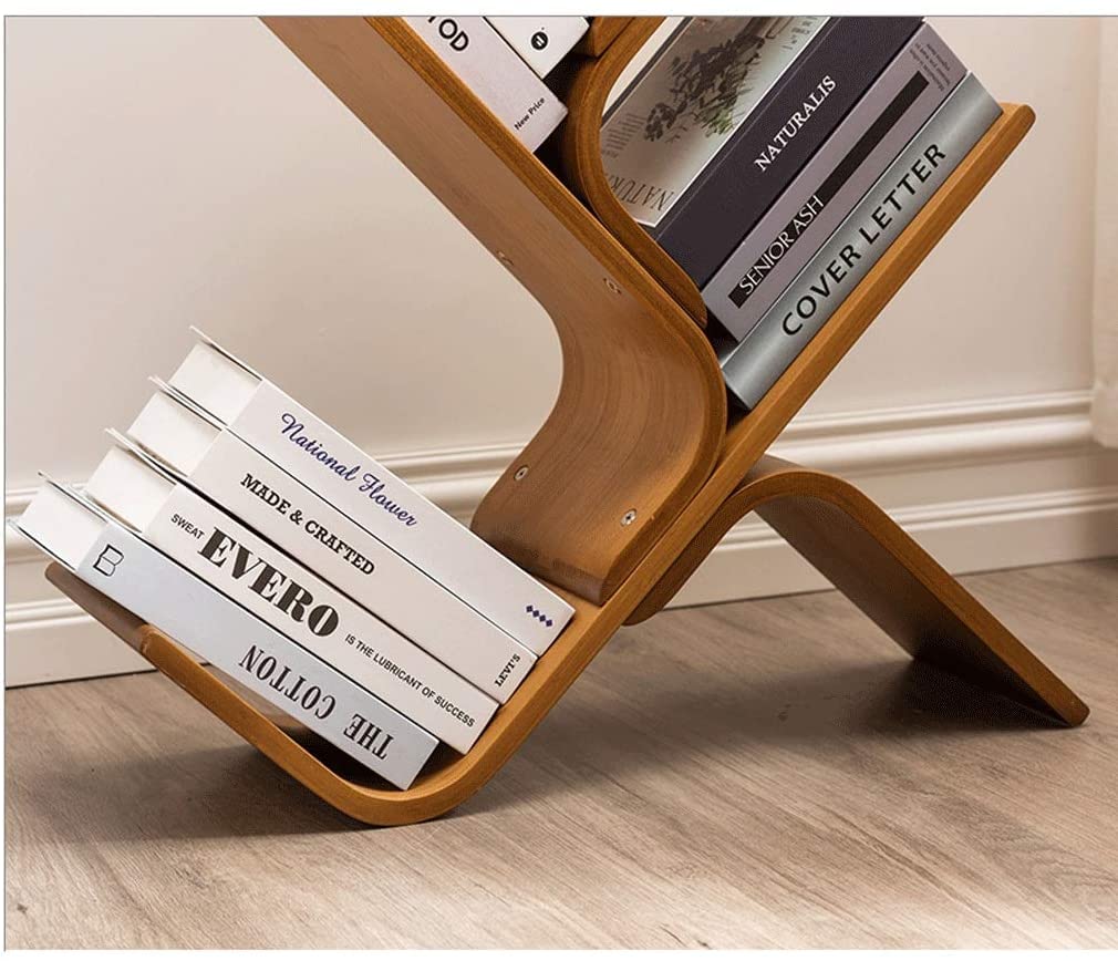 Estantería para Libros Oficina Estantería De Bambú Libros Curvada En Forma Árbol 3-6 Estantes Piso para Estudiantes Estante Almacenamiento Pequeño Múltiples Muebles(3 Layers)
