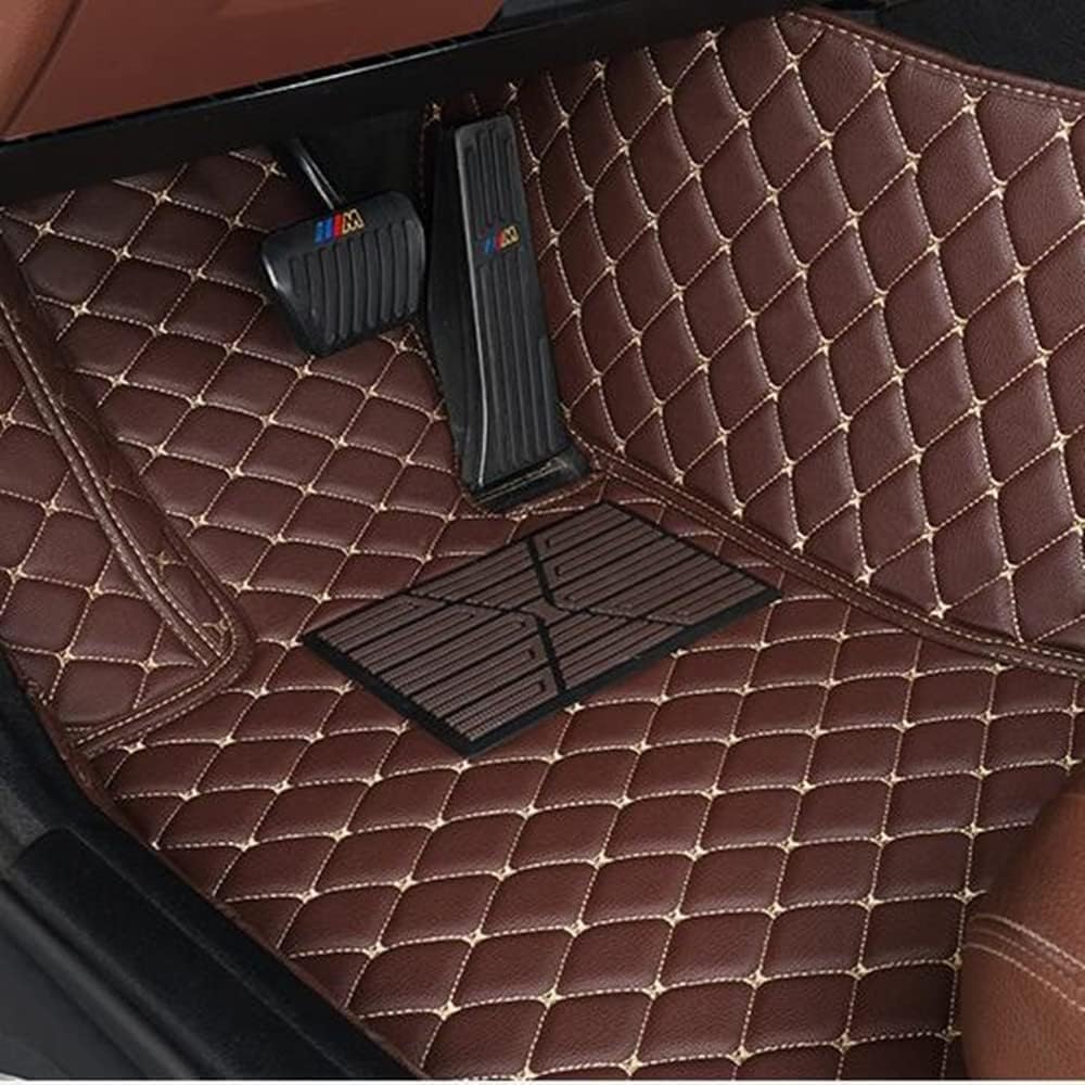 Custom Making Car Floor Mat Luxury Leather All Weather for Most of Car SUV Pickup All Surround Floor Liners (Black Stripe and Brown)