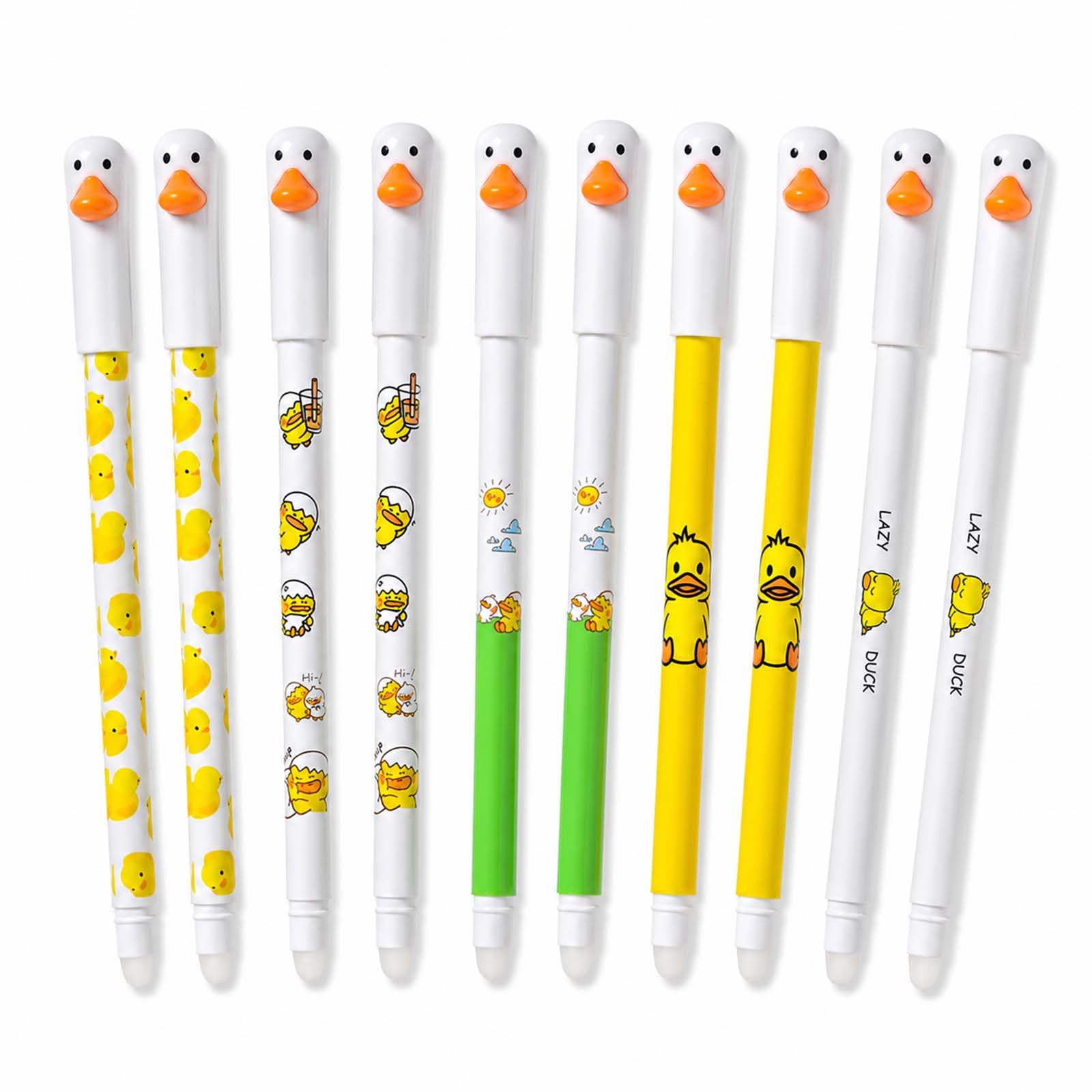 Aurelx 10Pcs Duck Erasable Pens, Cartoon Gel Pen Set, Smooth Blue Erasable Pens for School and Office, Perfect Duck Gifts for School and Office