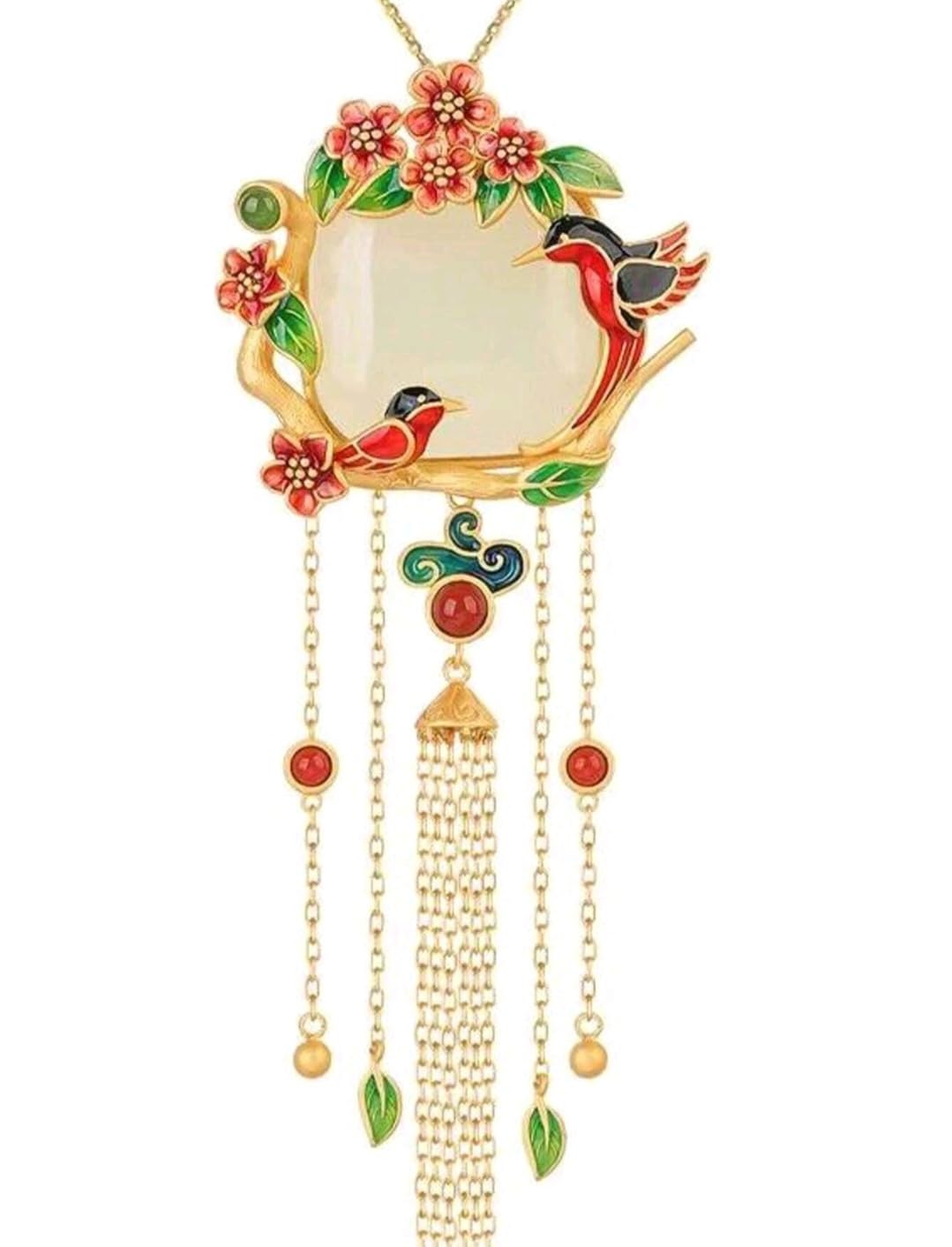 Gold plated women necklace love birds and flowers