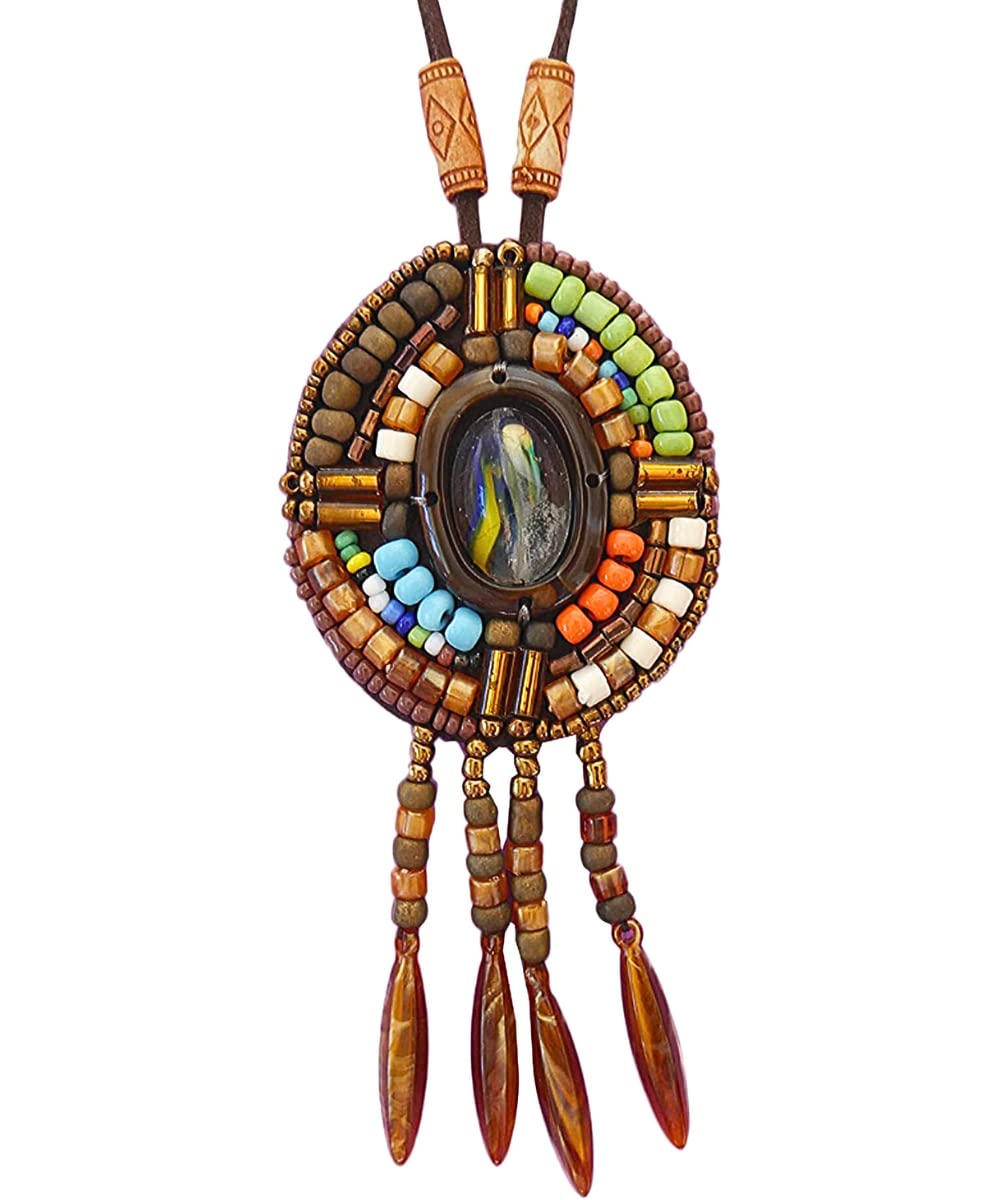 Bohemian Beaded Necklace For Women Long Boho Pendant Wood Mala