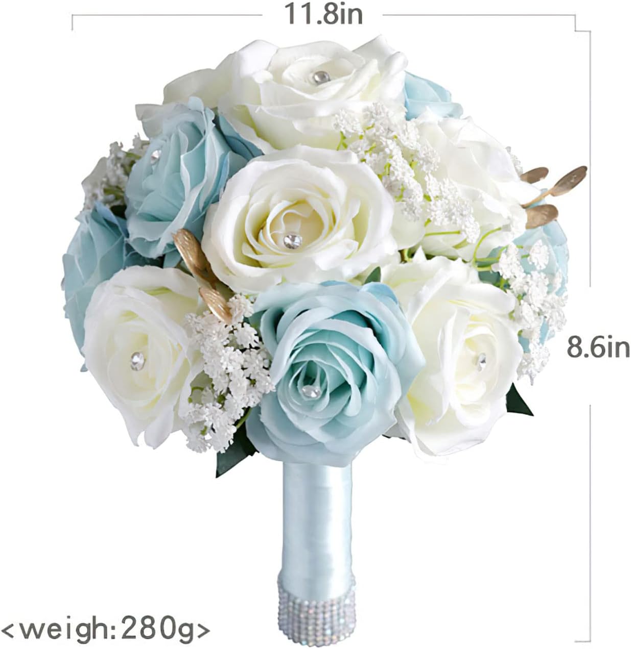 S_SSOY Wedding Bouquet for Bride Bridesmaid White and Blue Rose Bouquet for Wedding Party Prom Decoration - Image 2