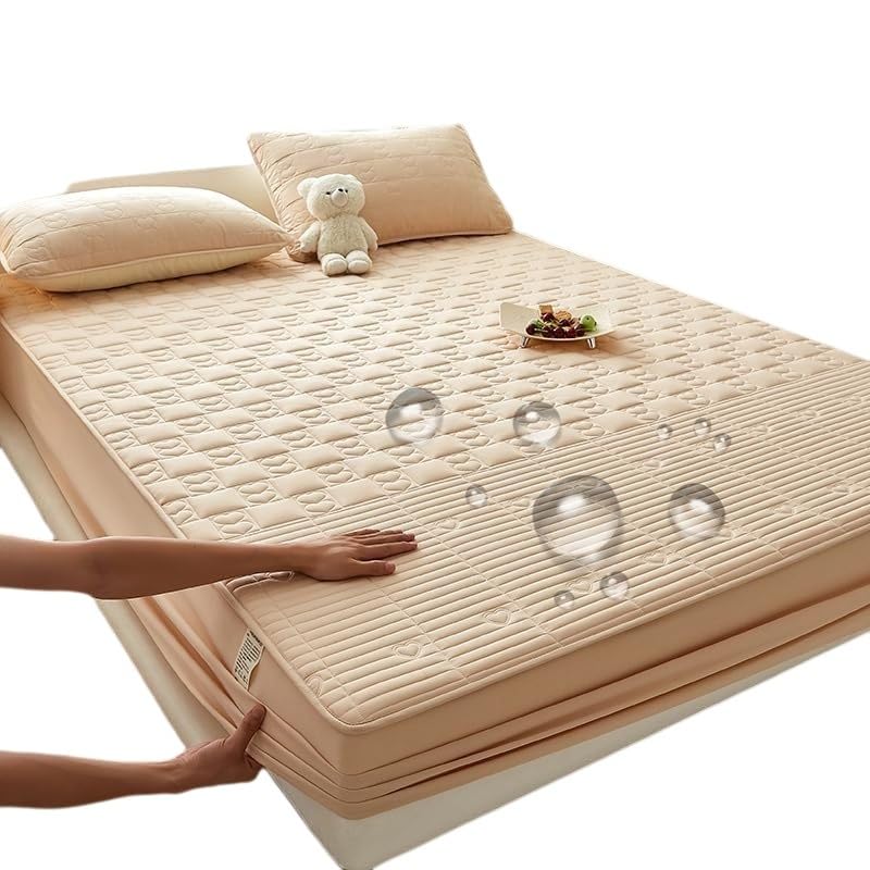 Coprimaterasso Impermeabile, Copertura Completa con Angoli Elasticizzati e Tasche Profonde, Si Adatta a materassi Fino a 28 cm di Spessore, Morbido e Silenzioso (Kaki, 180x200 cm)