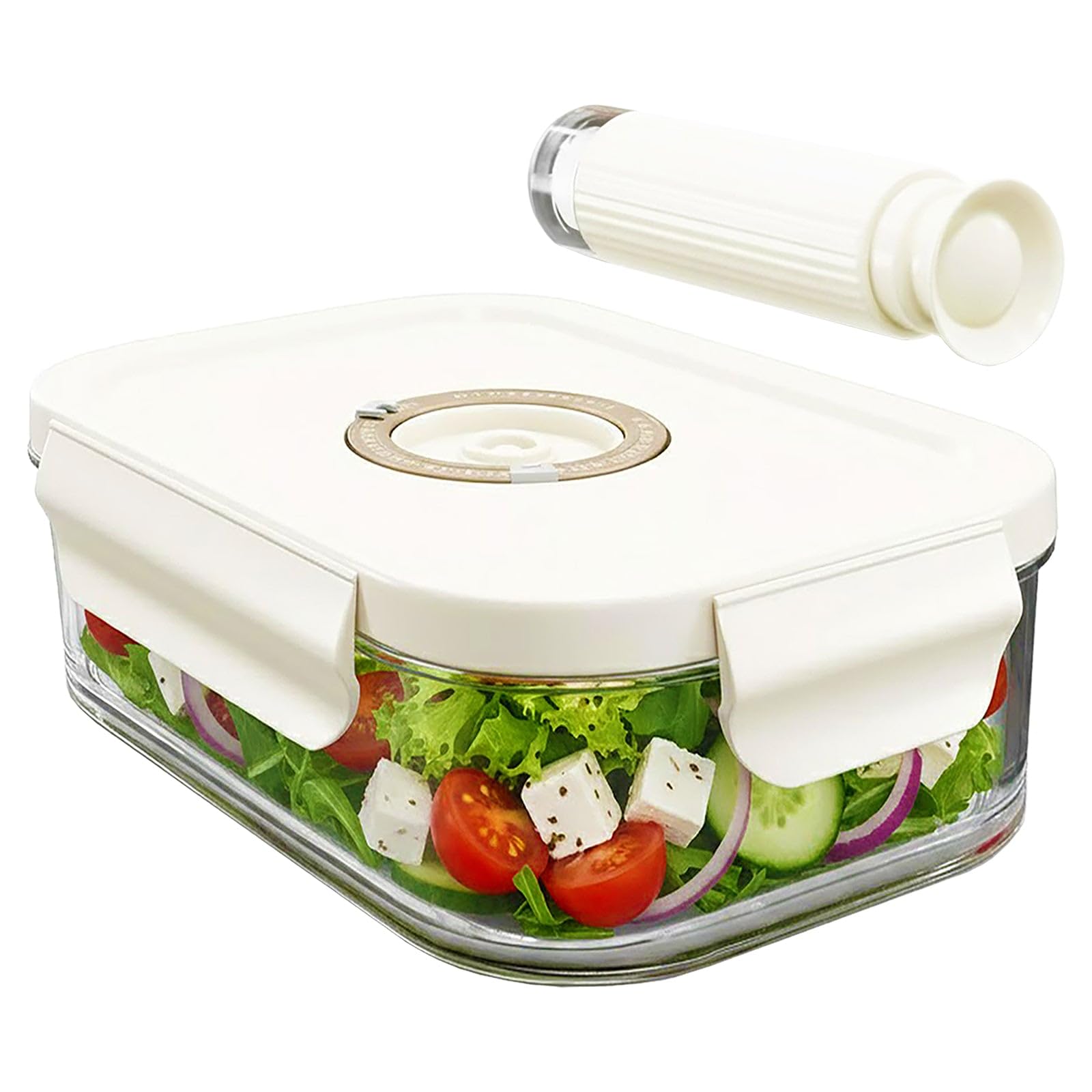 Spares2go Vacuum Food Storage Glass Container with Securing Clips Lid + Manual Sealing Pump (Medium, 1040ml)