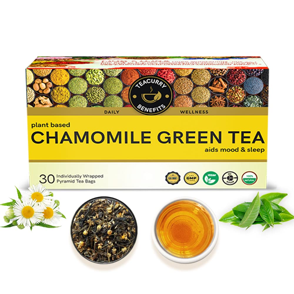 TEACURRY Chamomile Green Tea (30 Tea Bags) - Helps with Sleep, Relaxation - Chamomile Green Tea Bags | Chamomile Green Tea Leaves (B08Y74NNNW) Amazon Price History, Amazon Price Tracker