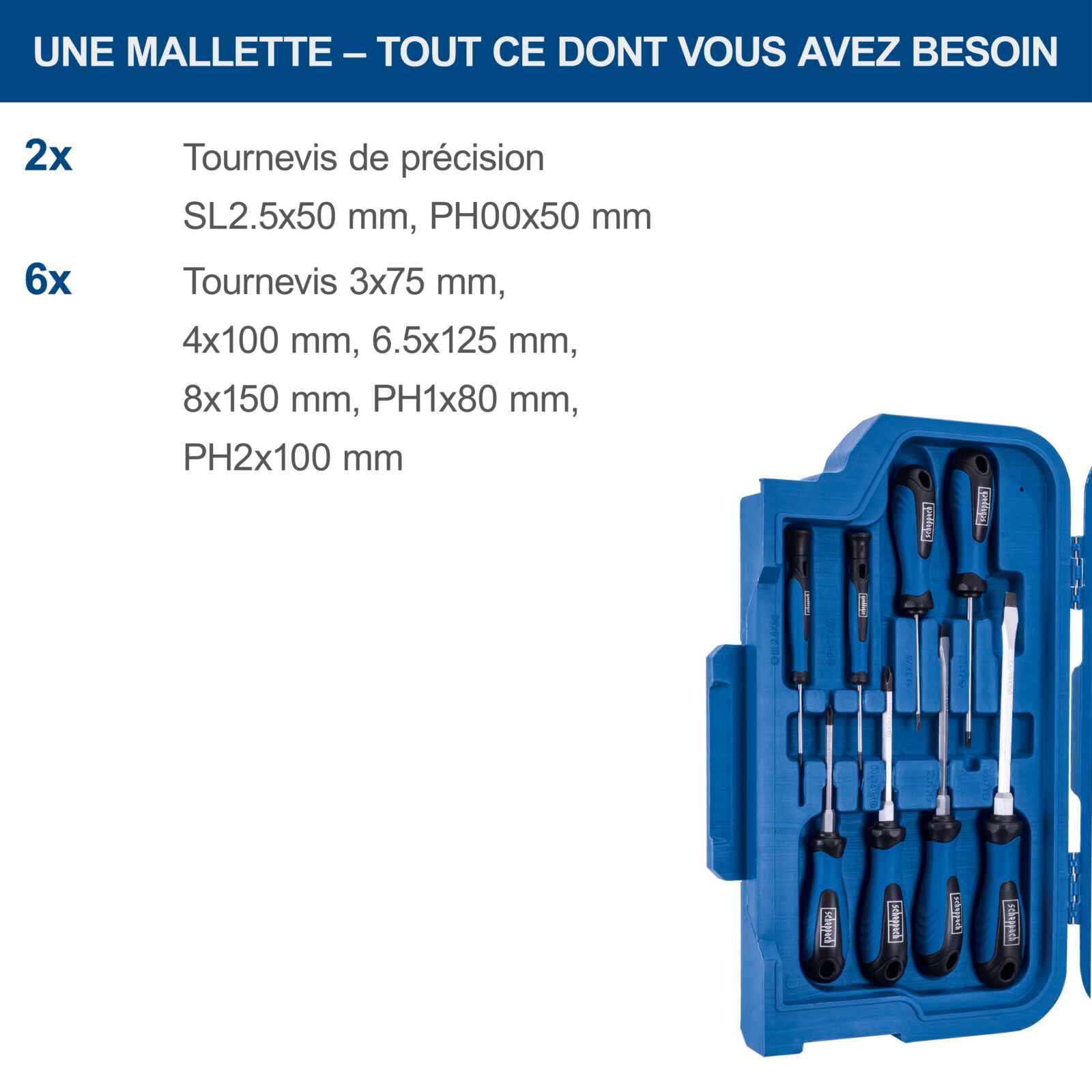 Scheppach Coffret à outils TB99 – Coffret multi outils – 90 pièces | Mallette à outils – Caisse à outils – Tournevis, douilles, clés Allen