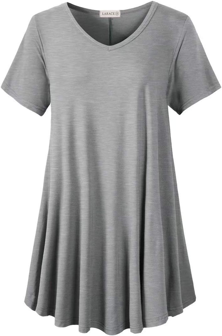 LARACE Casual Tops for Womens Summer Clothes Loose Fit Short Sleeve Shirts Flowy V Neck Tunic Plus Size Blouse
