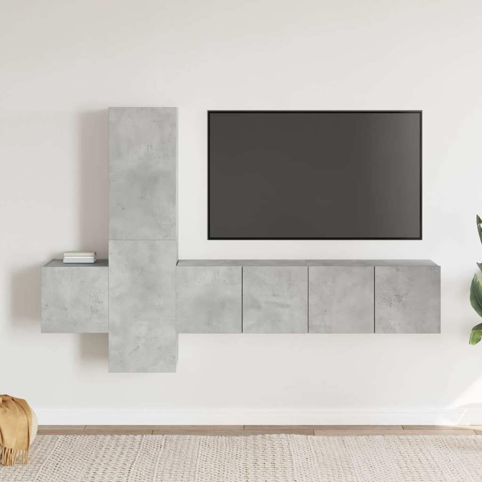 Meuble TV de chambre et salon HOMELEN gris béton : rangez enfin vos câbles et décodeurs