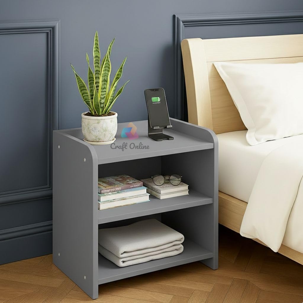 Modern End Table with 2 Open Shelves | Multipurpose Bedside Table, Nightstand, Sofa Side Table, Living Room,Bedroom Storage Organizer, Home Office Apartment & Guest Room.-picture-24